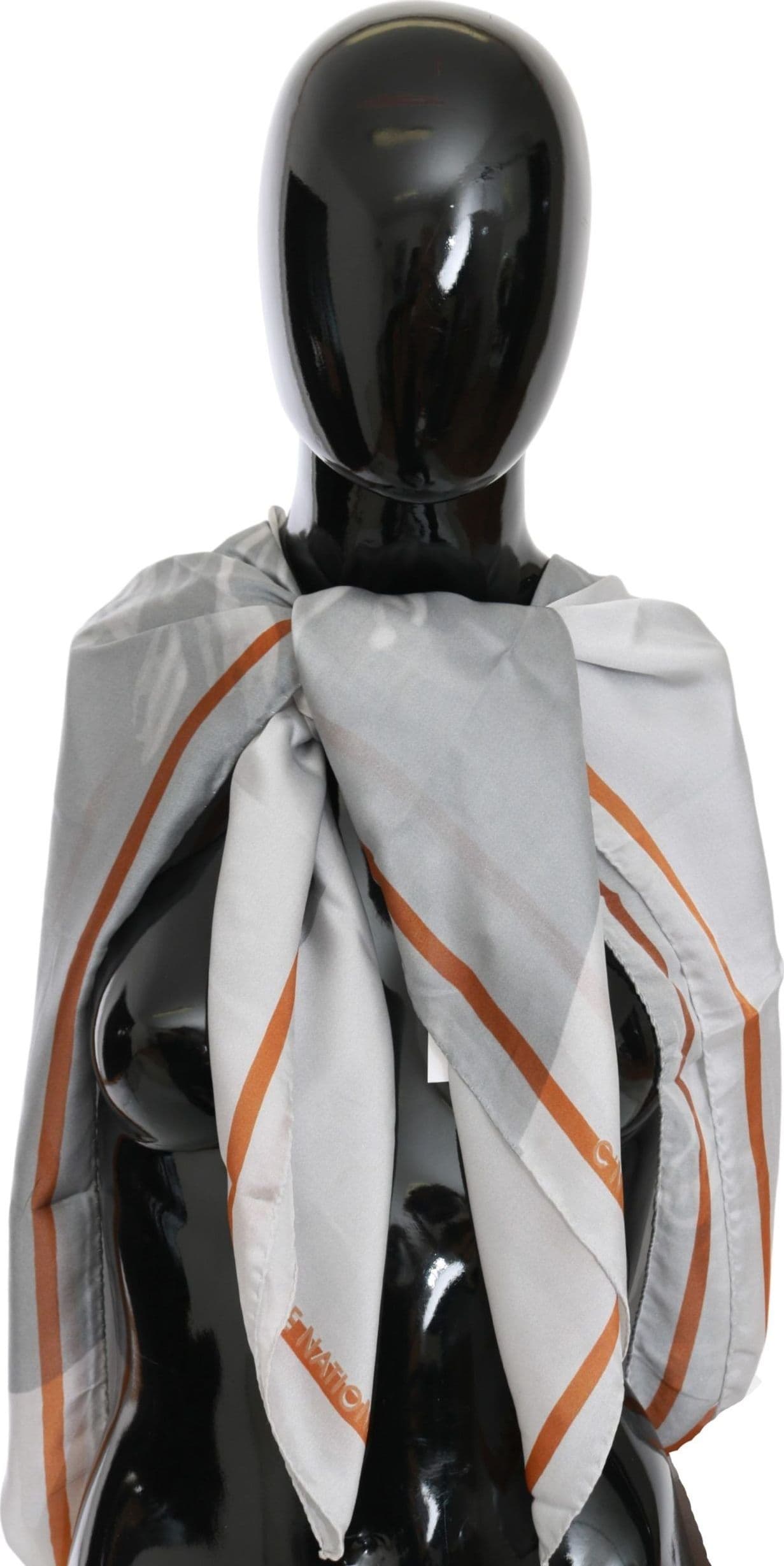Costume National Gray Red Silk Shawl Foulard Wrap Scarf - 6