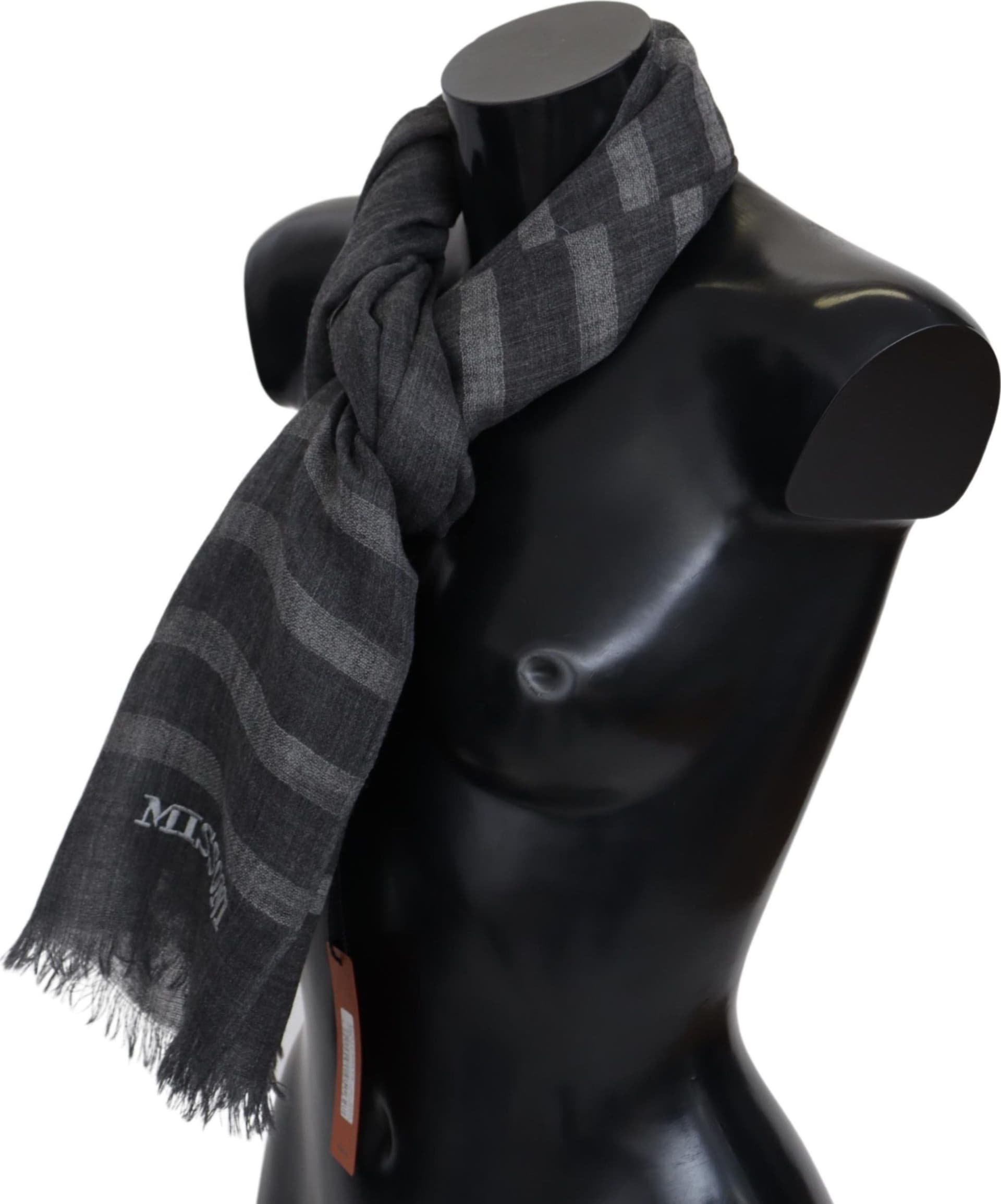 Missoni Gray Striped Wool Unisex Neck Wrap Fringes Scarf - 2