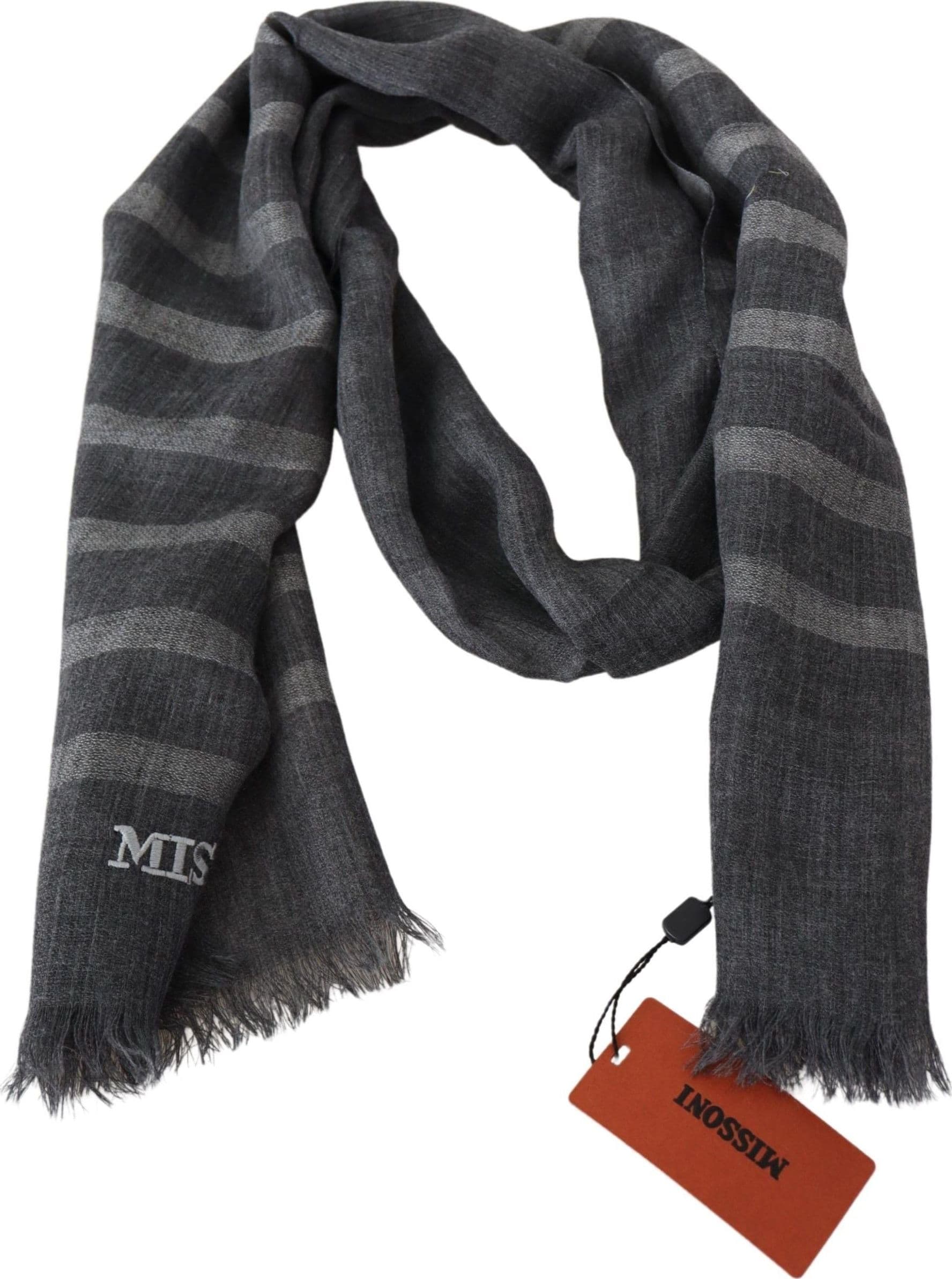 Missoni Gray Striped Wool Unisex Neck Wrap Fringes Scarf - 3