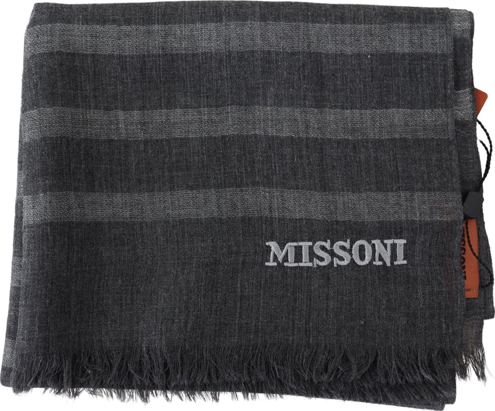 Missoni Gray Striped Wool Unisex Neck Wrap Fringes Scarf - 4