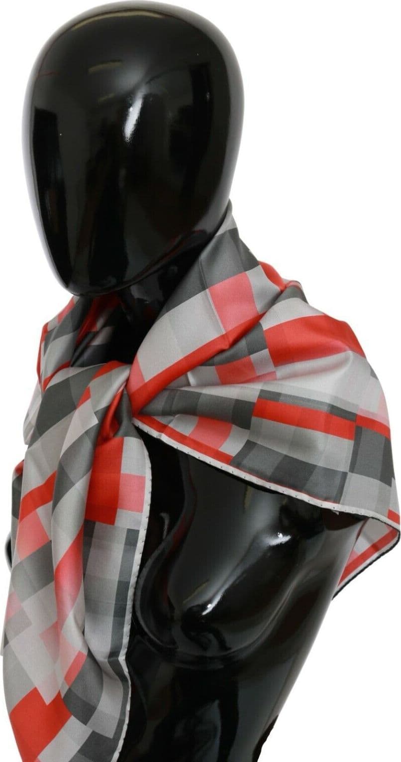 Costume National Gray Red Silk Shawl Foulard Wrap  Scarf - 2