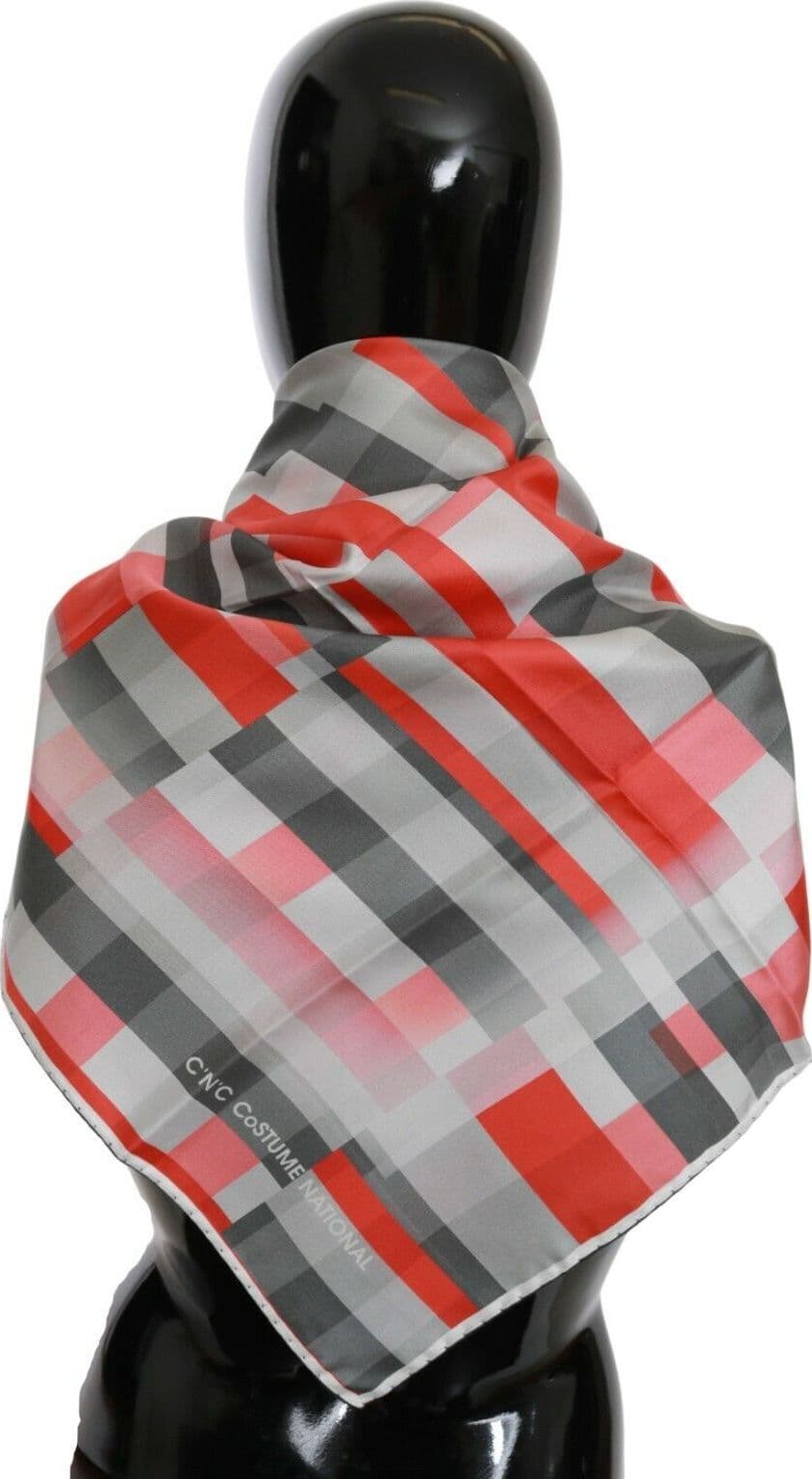 Costume National Gray Red Silk Shawl Foulard Wrap  Scarf - 3