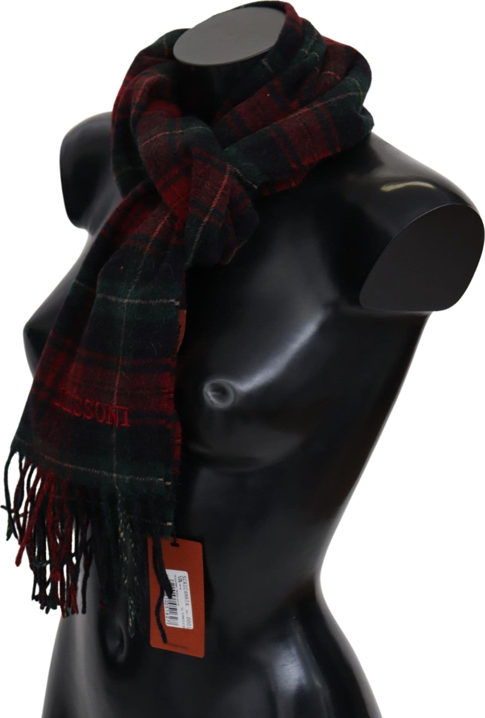 Missoni Black Red Check Wool Unisex Neck Wrap Fringes Scarf - 2