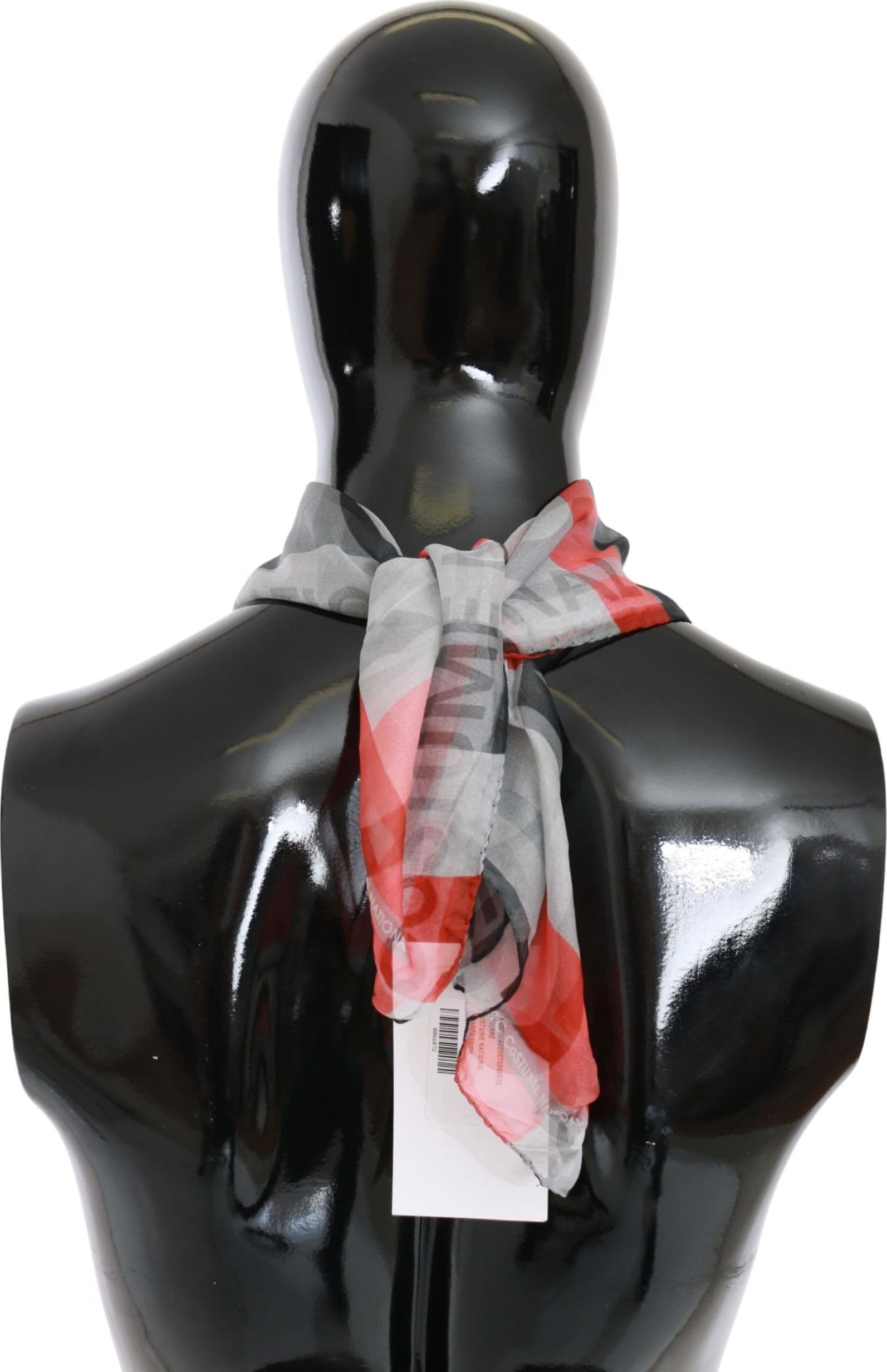 Costume National Red 100% Silk Branded Gray Scarf - 2
