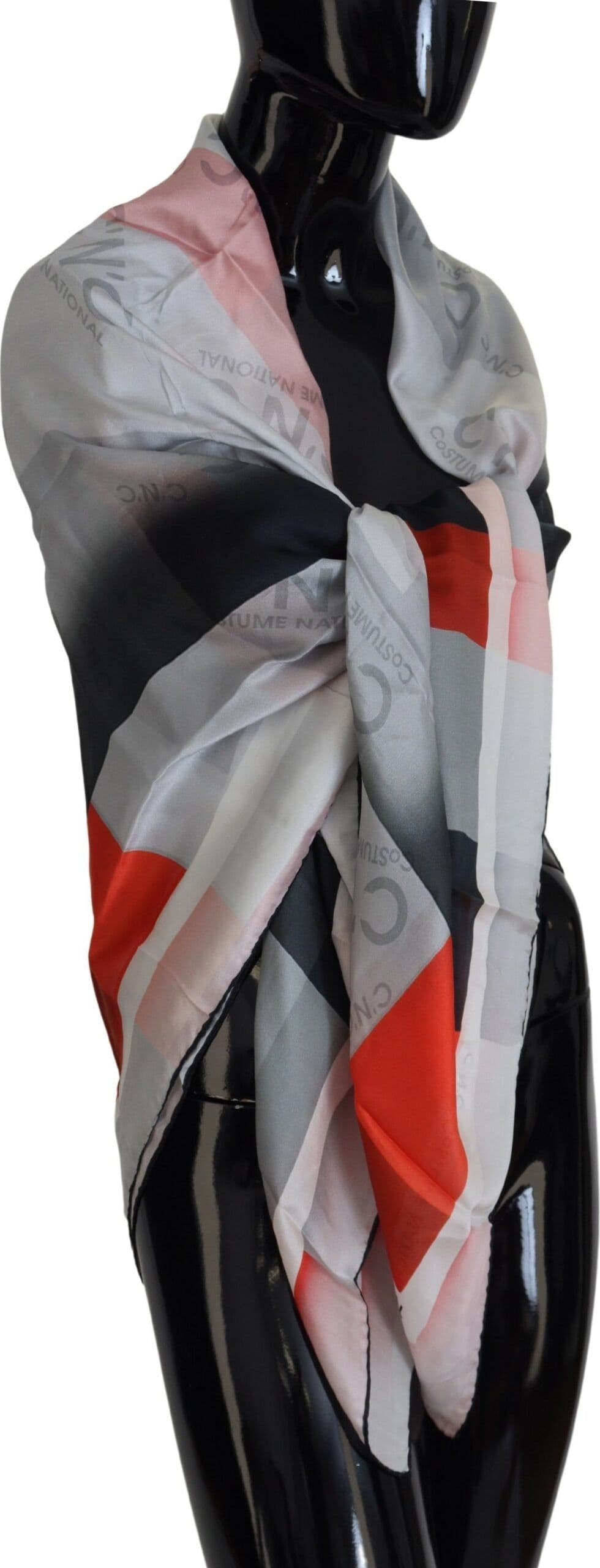 Costume National Gray Red Shawl Foulard Wrap Scarf - 3
