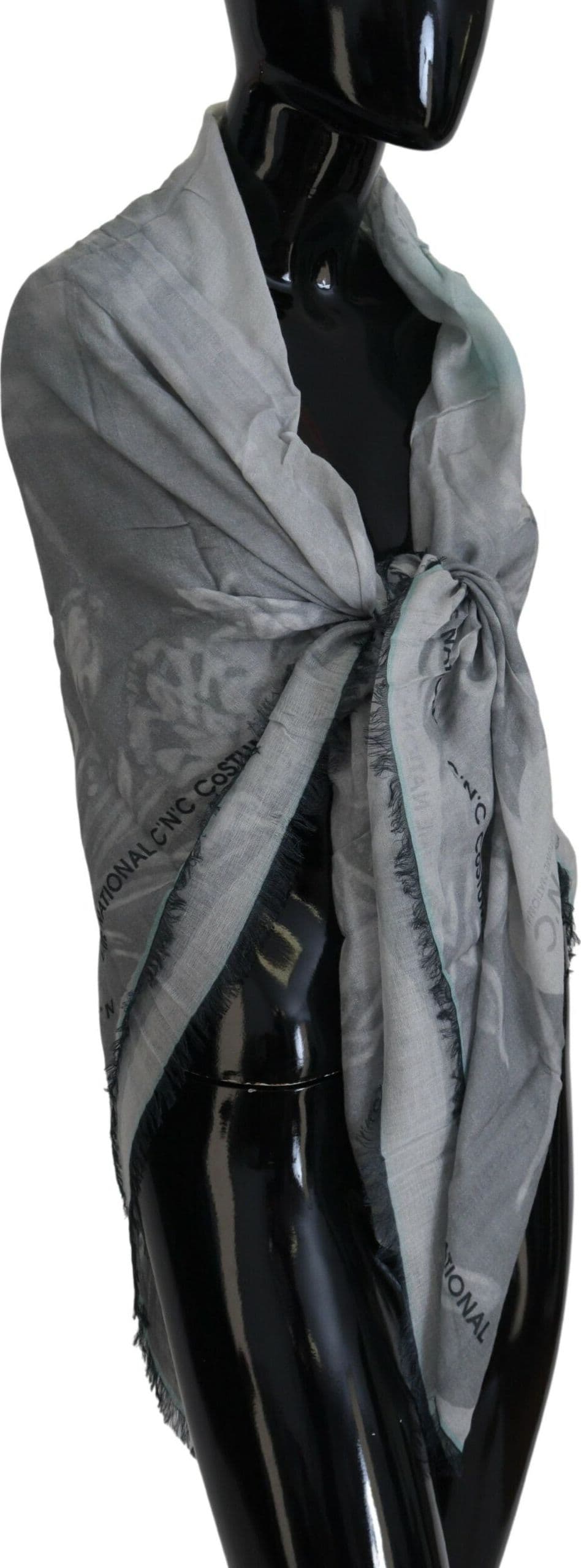 Costume National Gray Print Shawl Foulard Fringes Scarf - 2