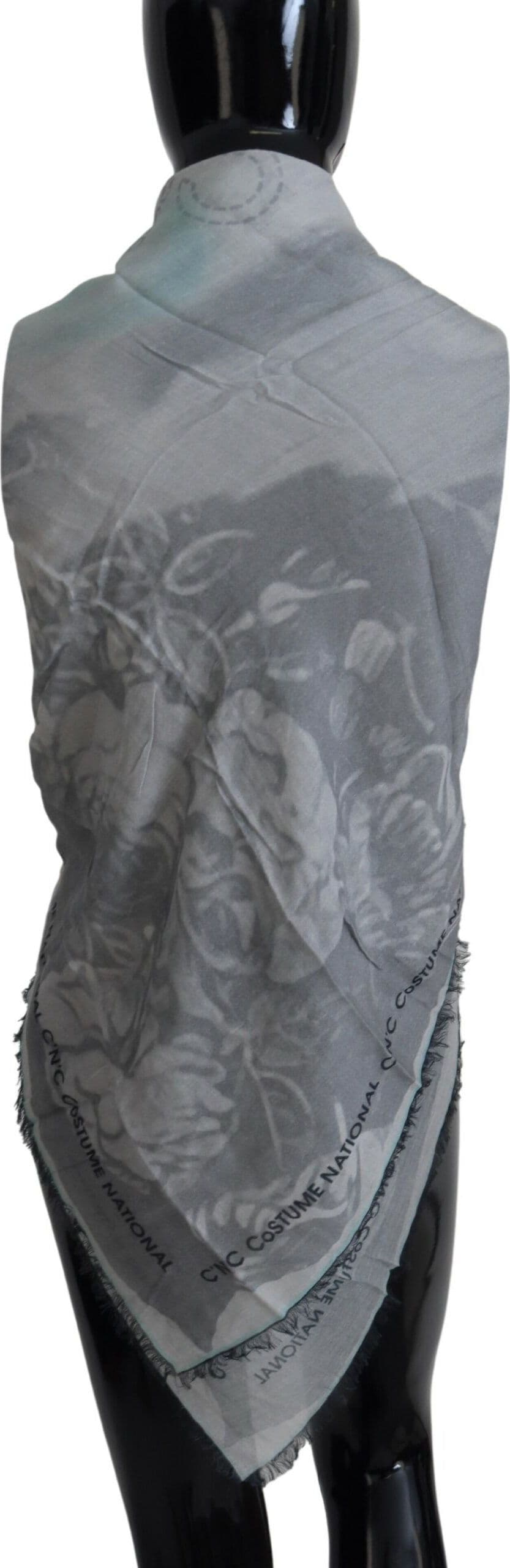 Costume National Gray Print Shawl Foulard Fringes Scarf - 3