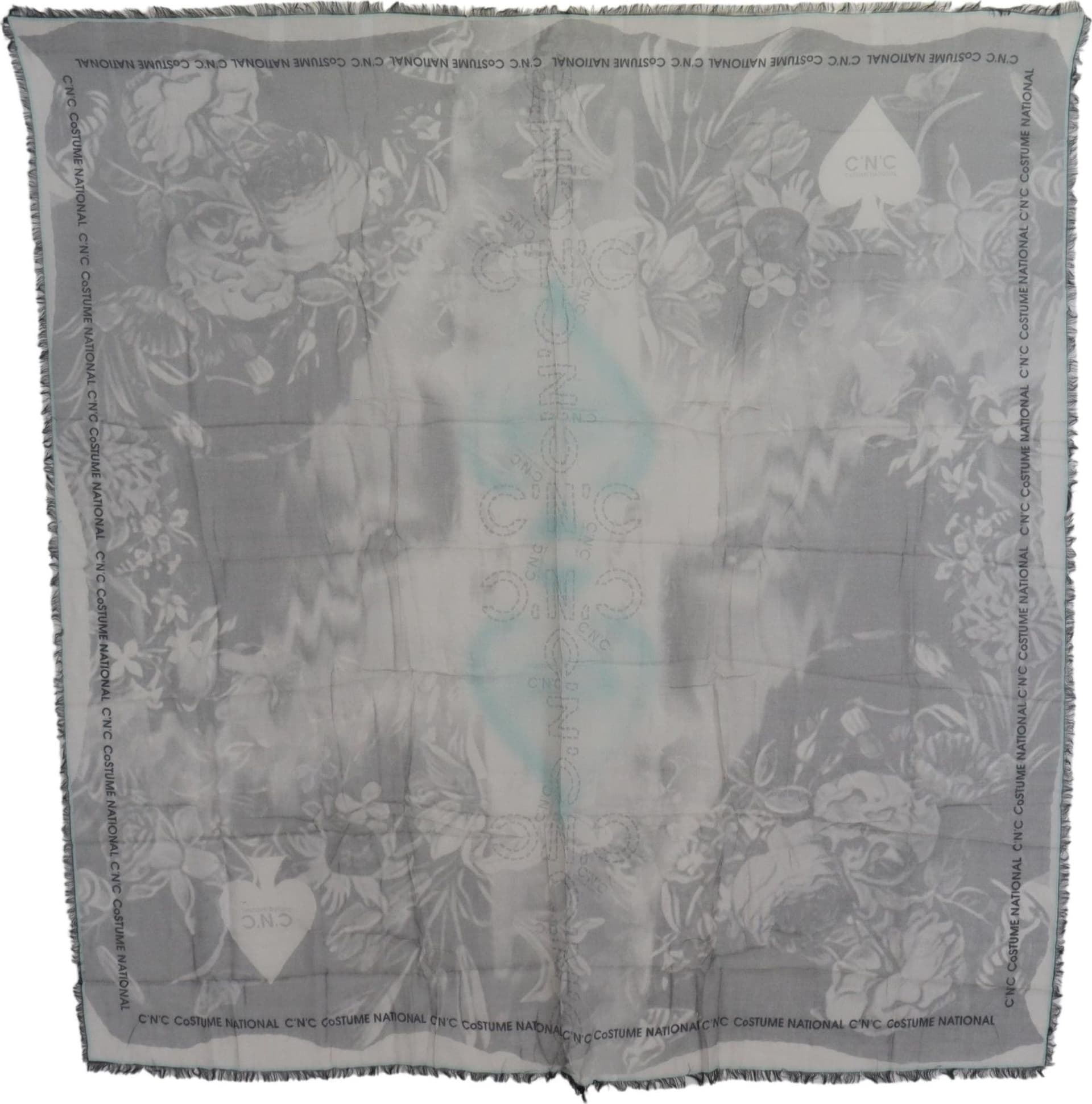 Costume National Gray Print Shawl Foulard Fringes Scarf - 4