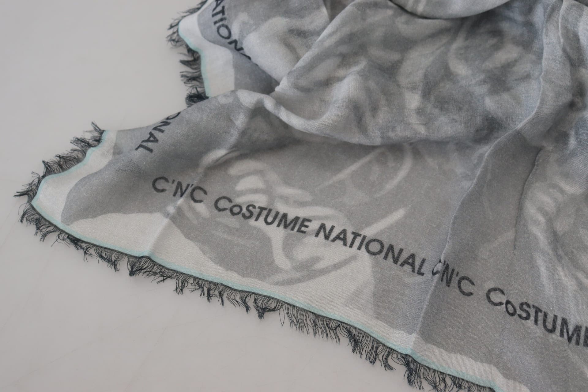Costume National Gray Print Shawl Foulard Fringes Scarf - 6