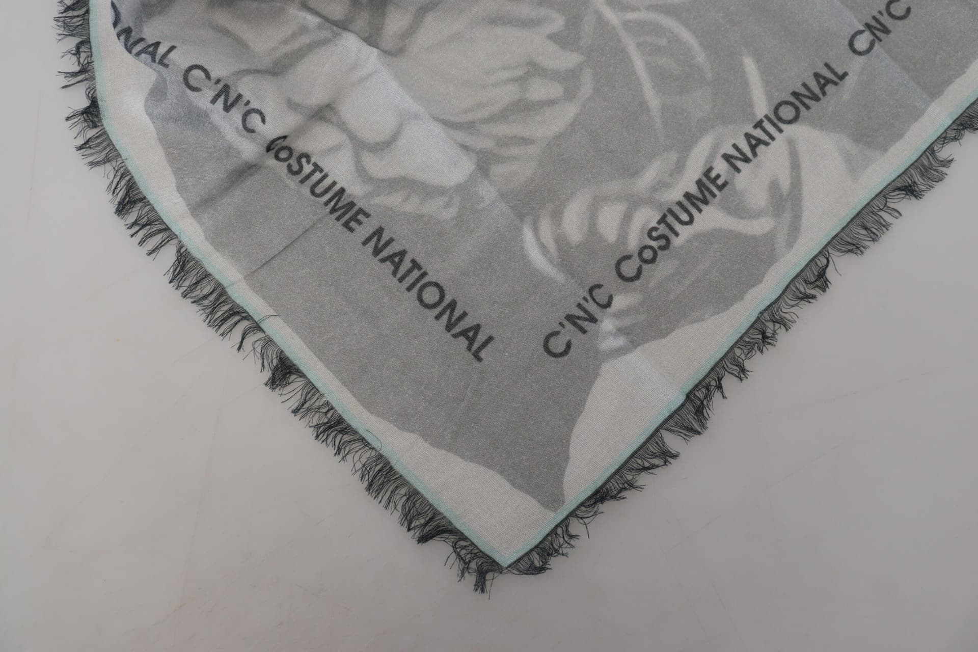 Costume National Gray Print Shawl Foulard Fringes Scarf - 7