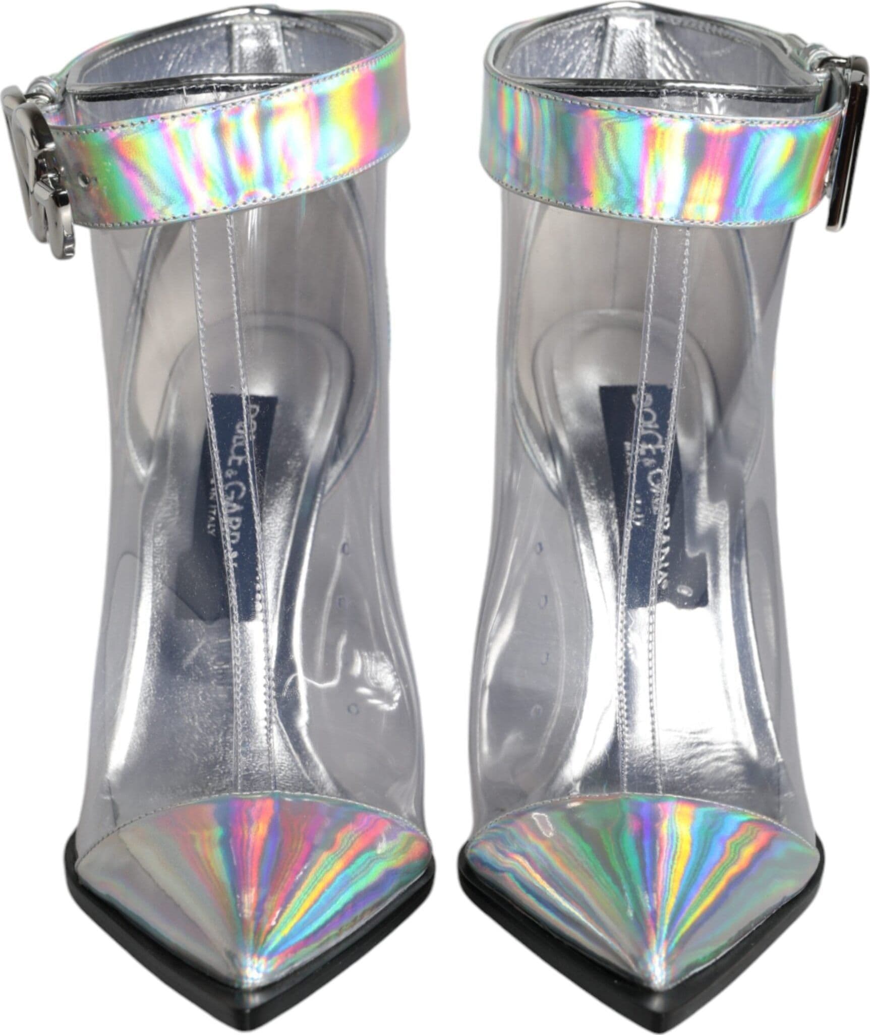 Dolce & Gabbana Silver Iridescent PVC Pointed Short Boots Shoes - 2