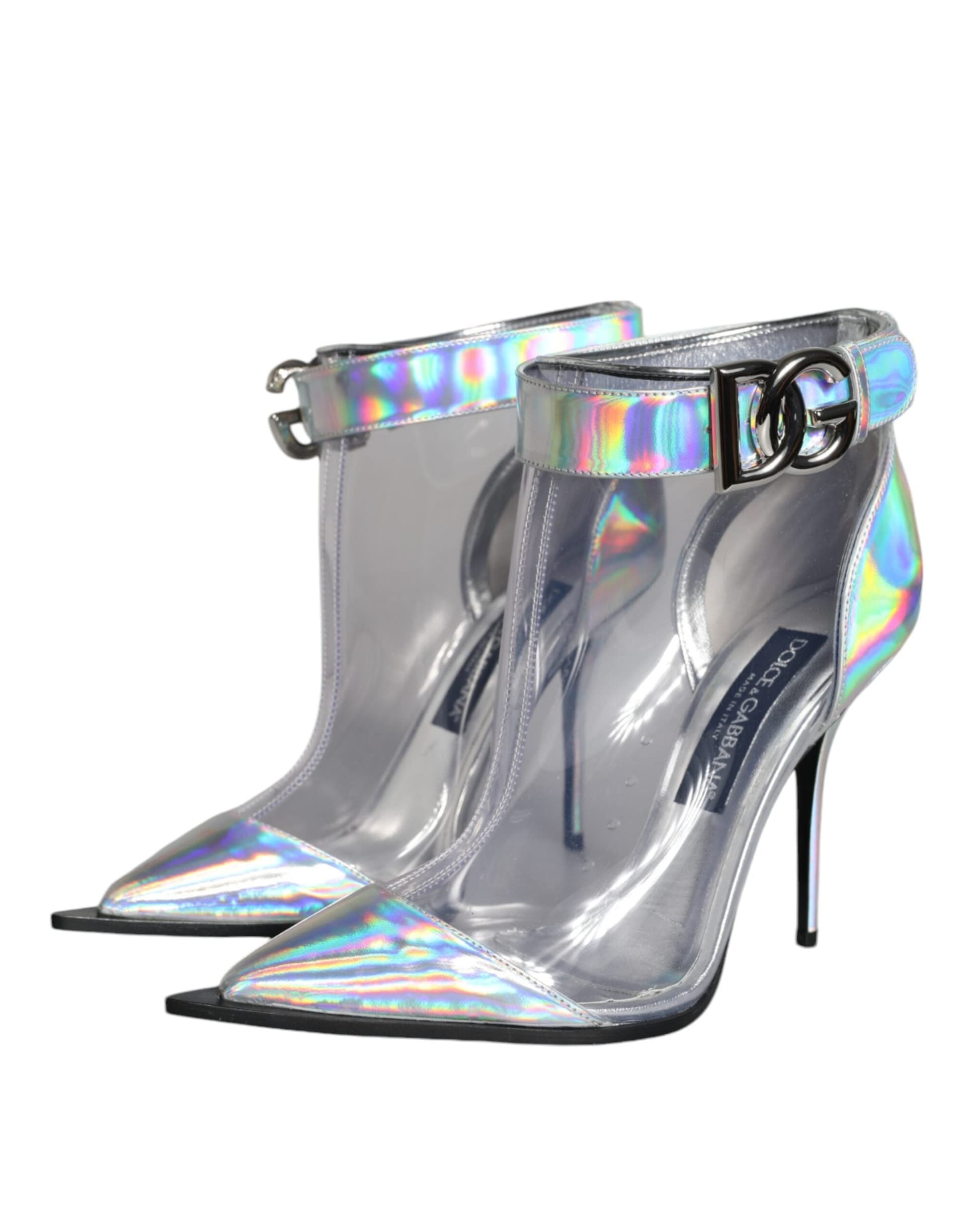 Dolce & Gabbana Silver Iridescent PVC Pointed Short Boots Shoes - 3