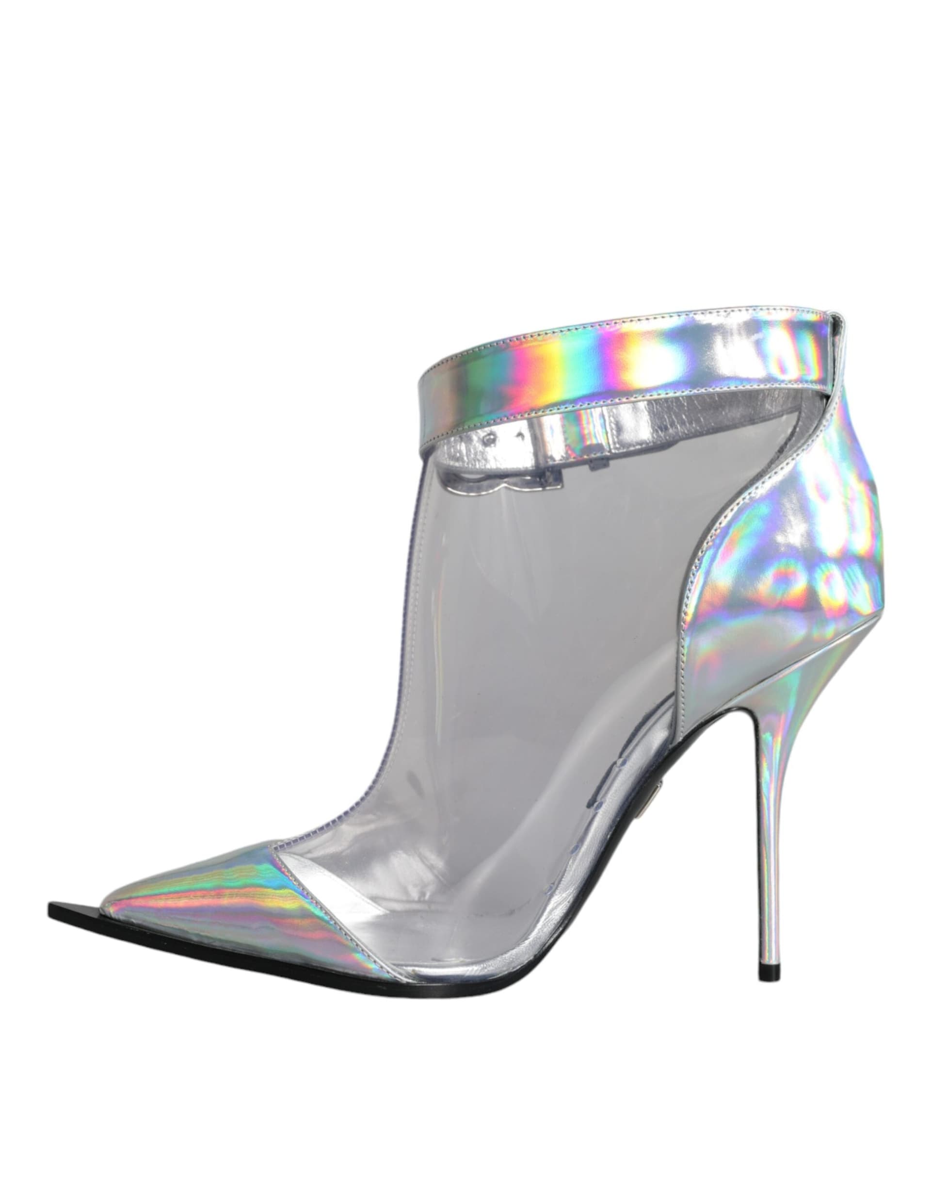 Dolce & Gabbana Silver Iridescent PVC Pointed Short Boots Shoes - 4