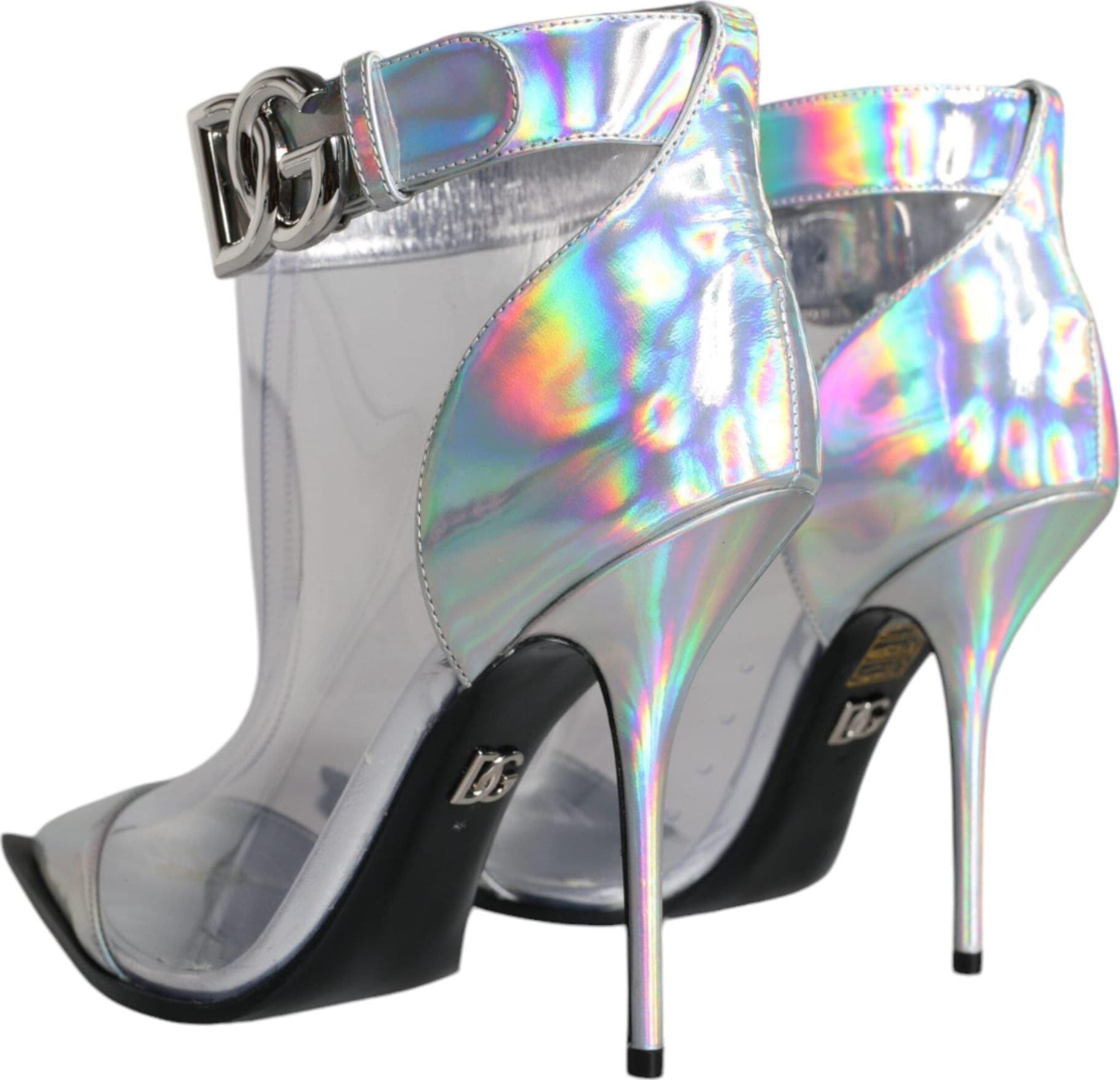 Dolce & Gabbana Silver Iridescent PVC Pointed Short Boots Shoes - 5