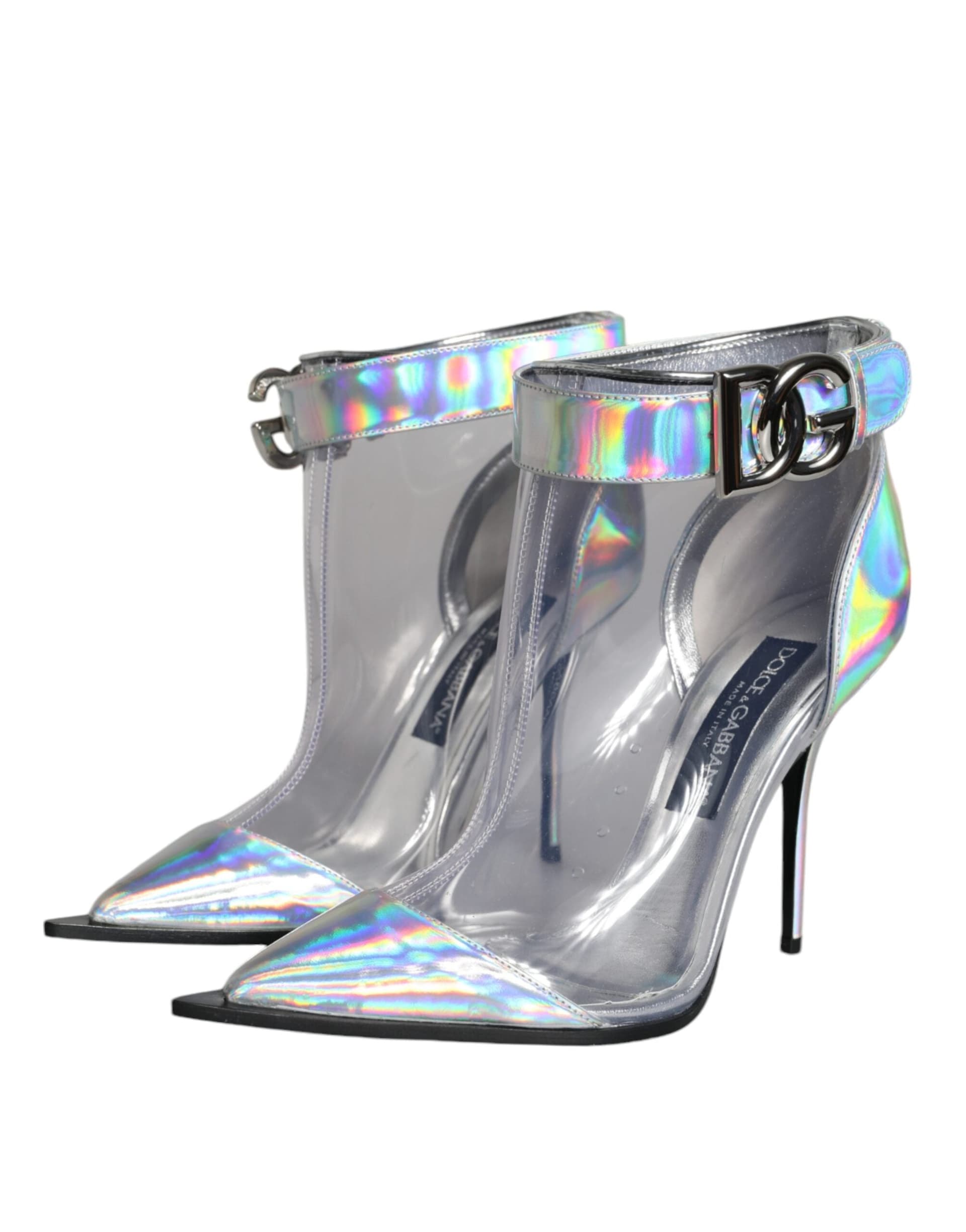Dolce & Gabbana Silver Iridescent PVC Pointed Short Boots Shoes - 6