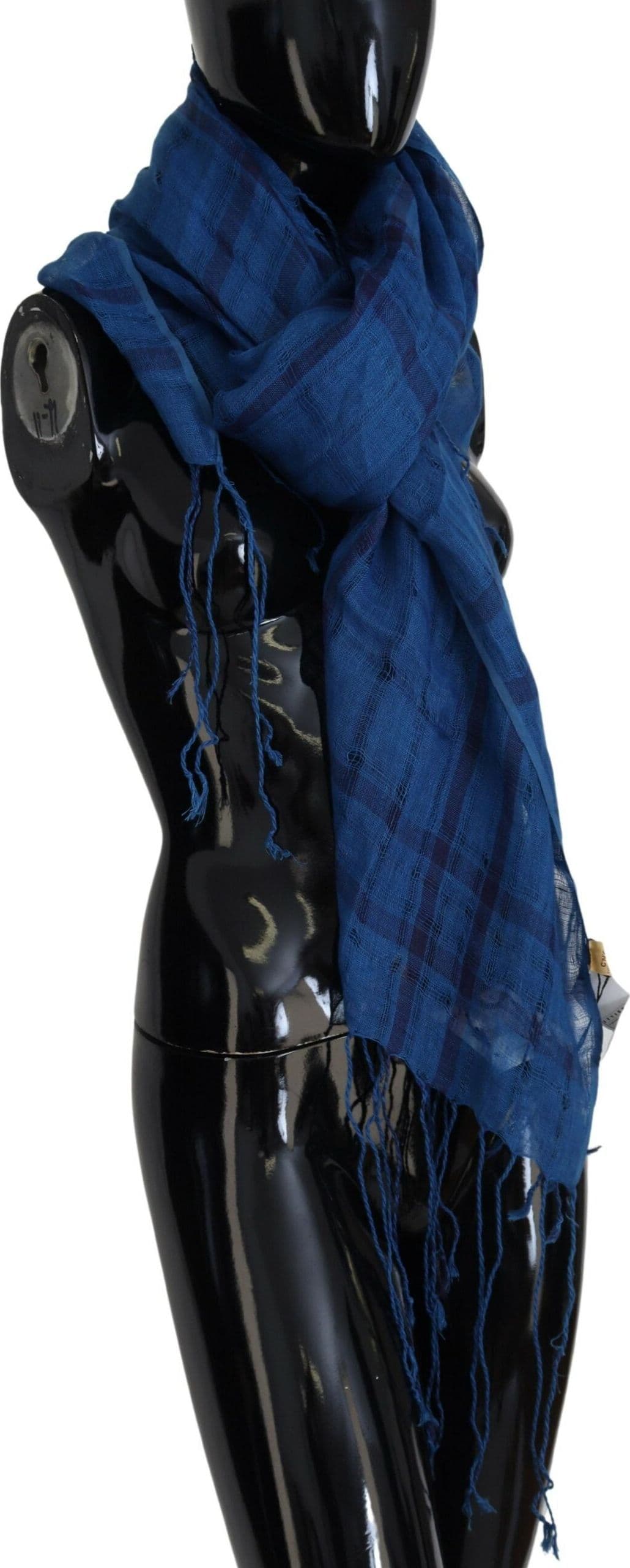Costume National Blue Linen Shawl Foulard Fringes Scarf - 2