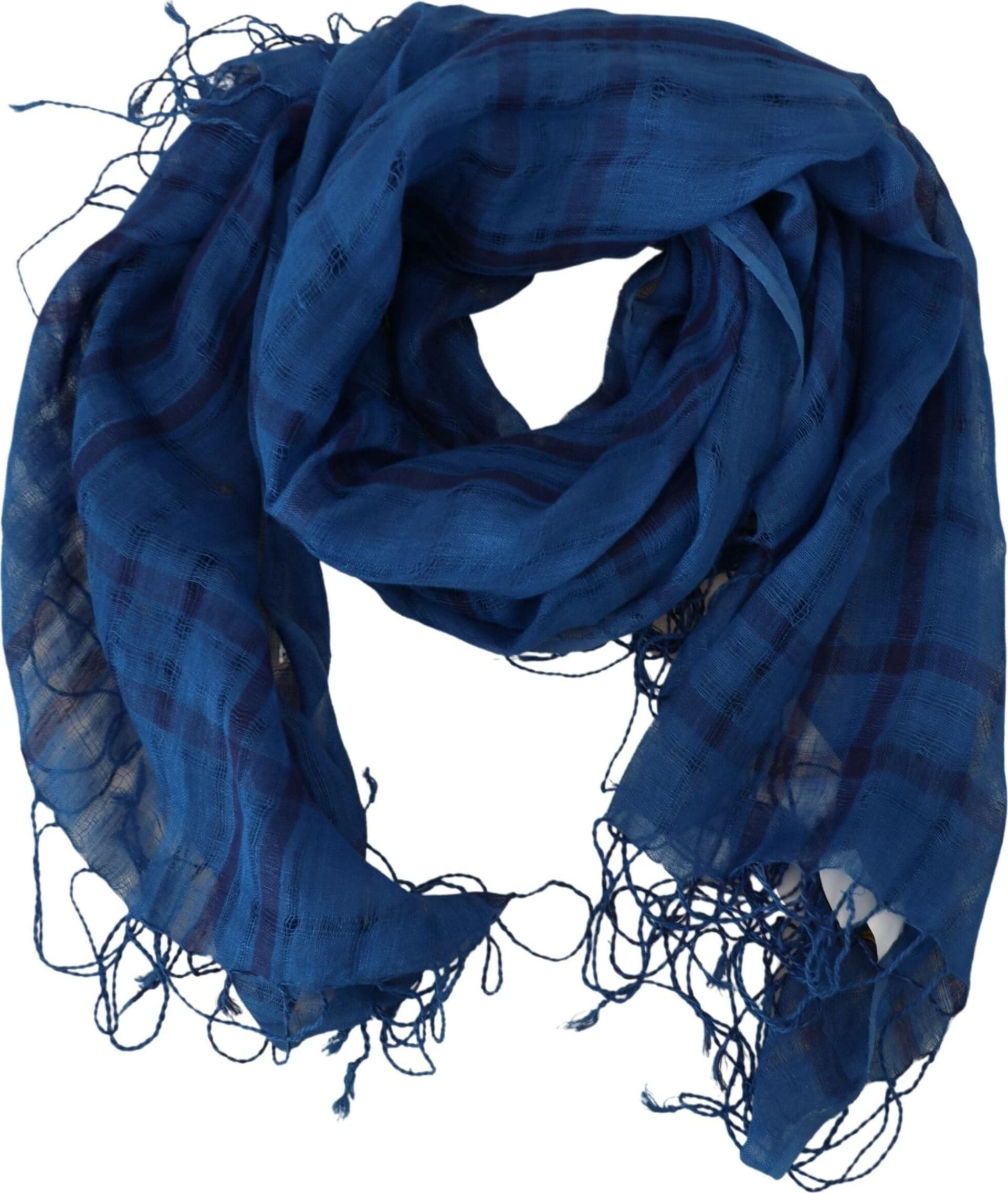 Costume National Blue Linen Shawl Foulard Fringes Scarf - 3