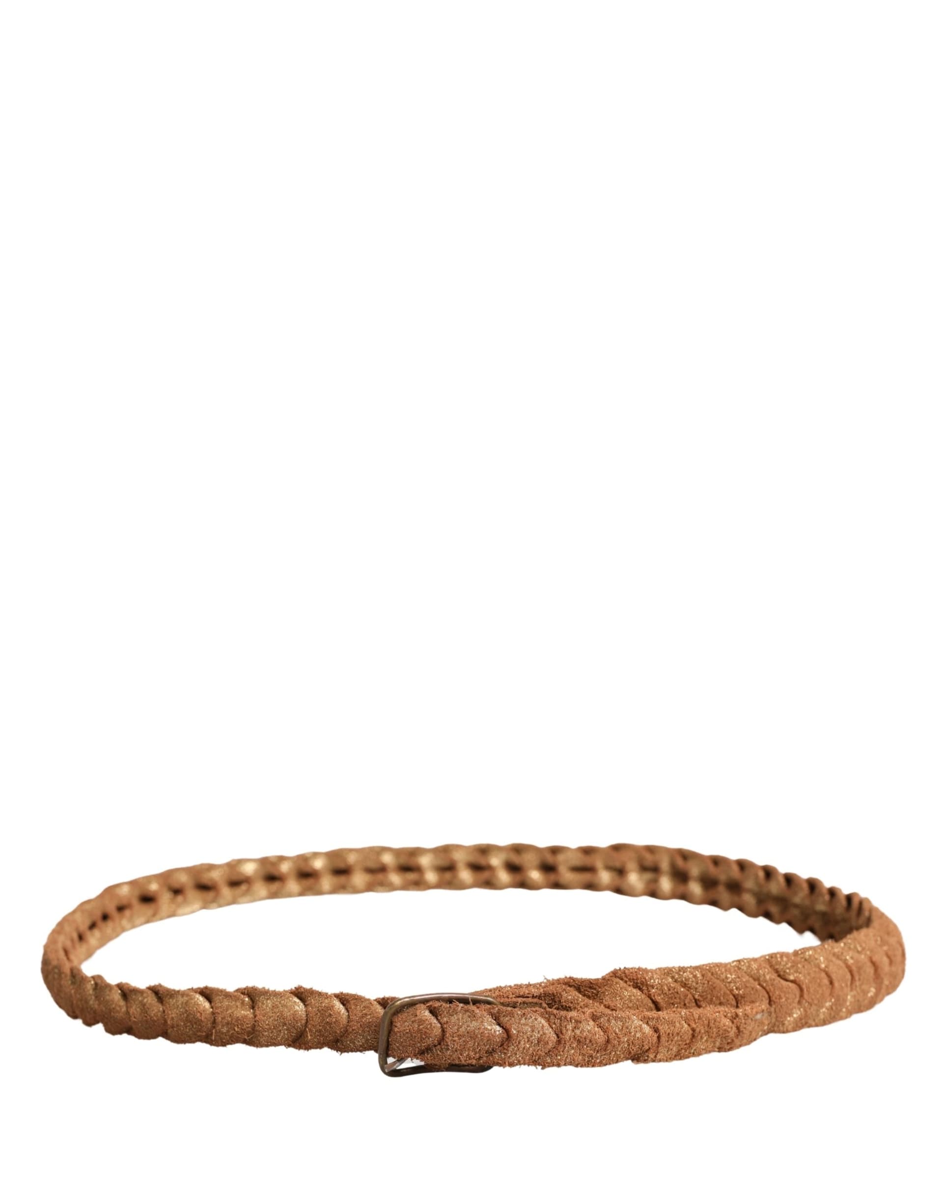 Ermanno Scervino Brown Leather Braided Metal Buckle Belt - 2