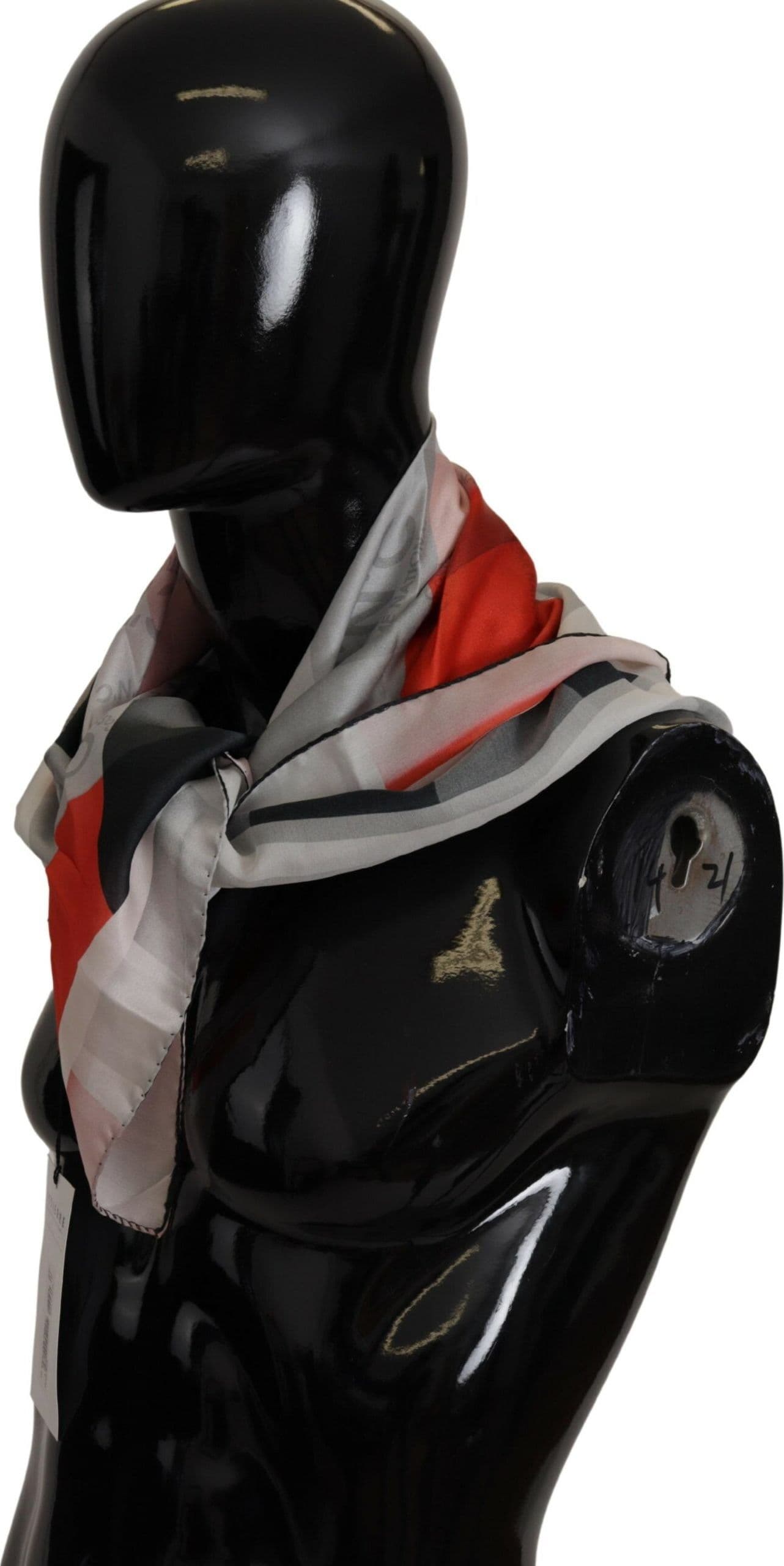 Costume National Gray Red Silk Shawl Foulard Wrap Scarf - 2