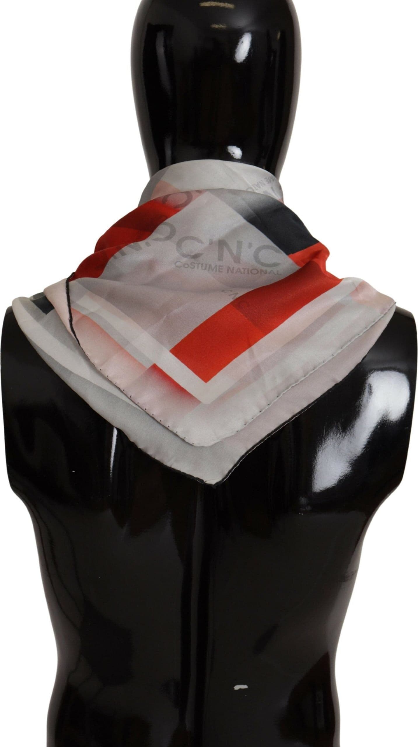Costume National Gray Red Silk Shawl Foulard Wrap Scarf - 3