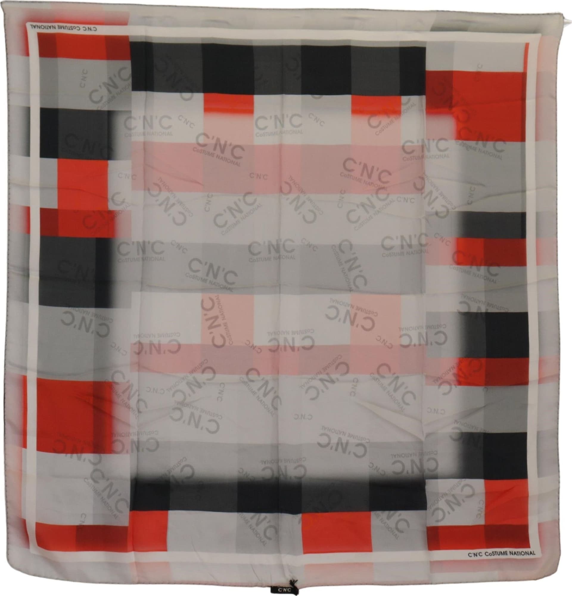 Costume National Gray Red Silk Shawl Foulard Wrap Scarf - 4