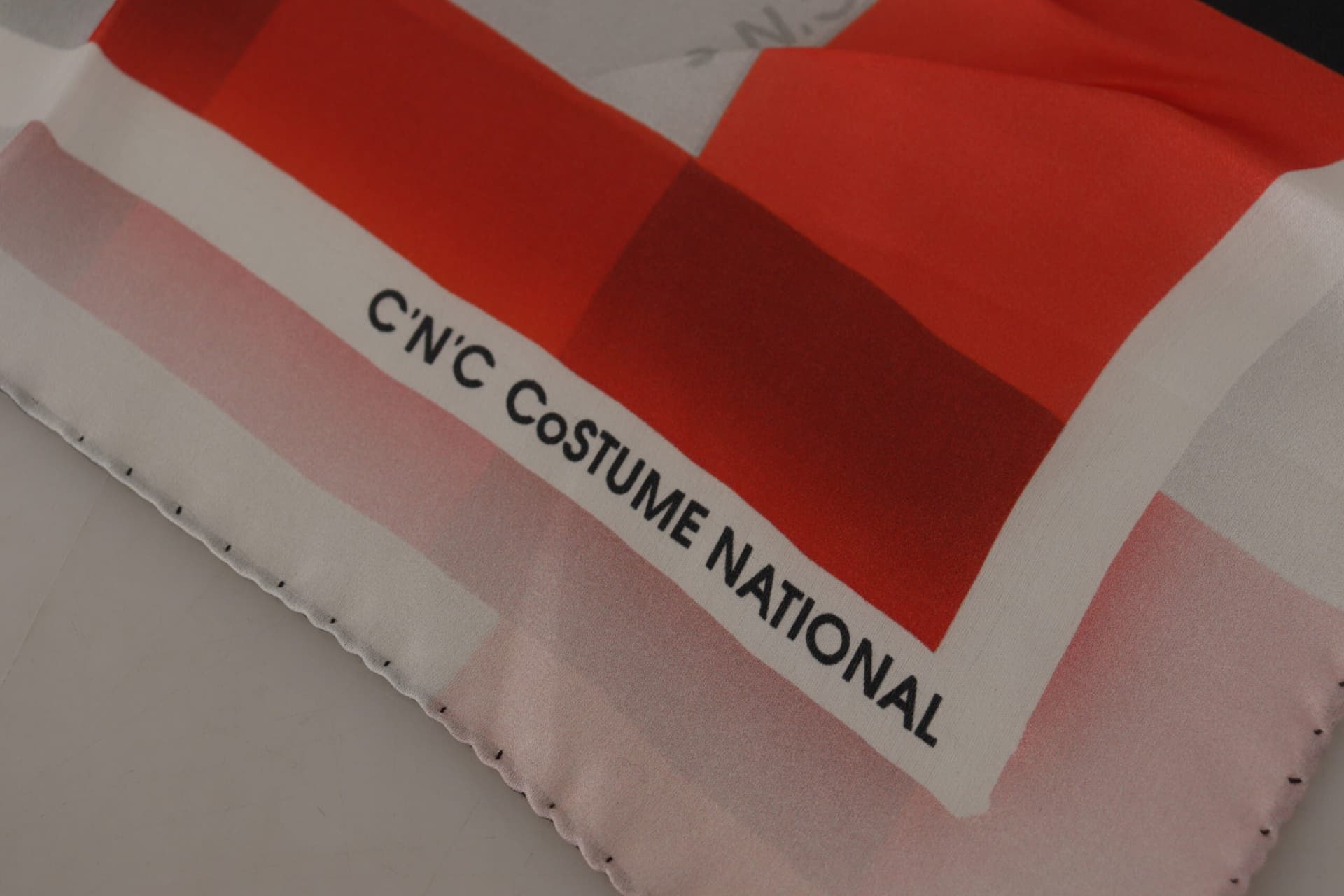 Costume National Gray Red Silk Shawl Foulard Wrap Scarf - 5