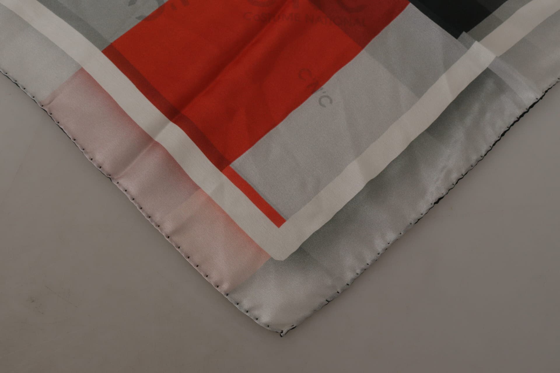 Costume National Gray Red Silk Shawl Foulard Wrap Scarf - 6