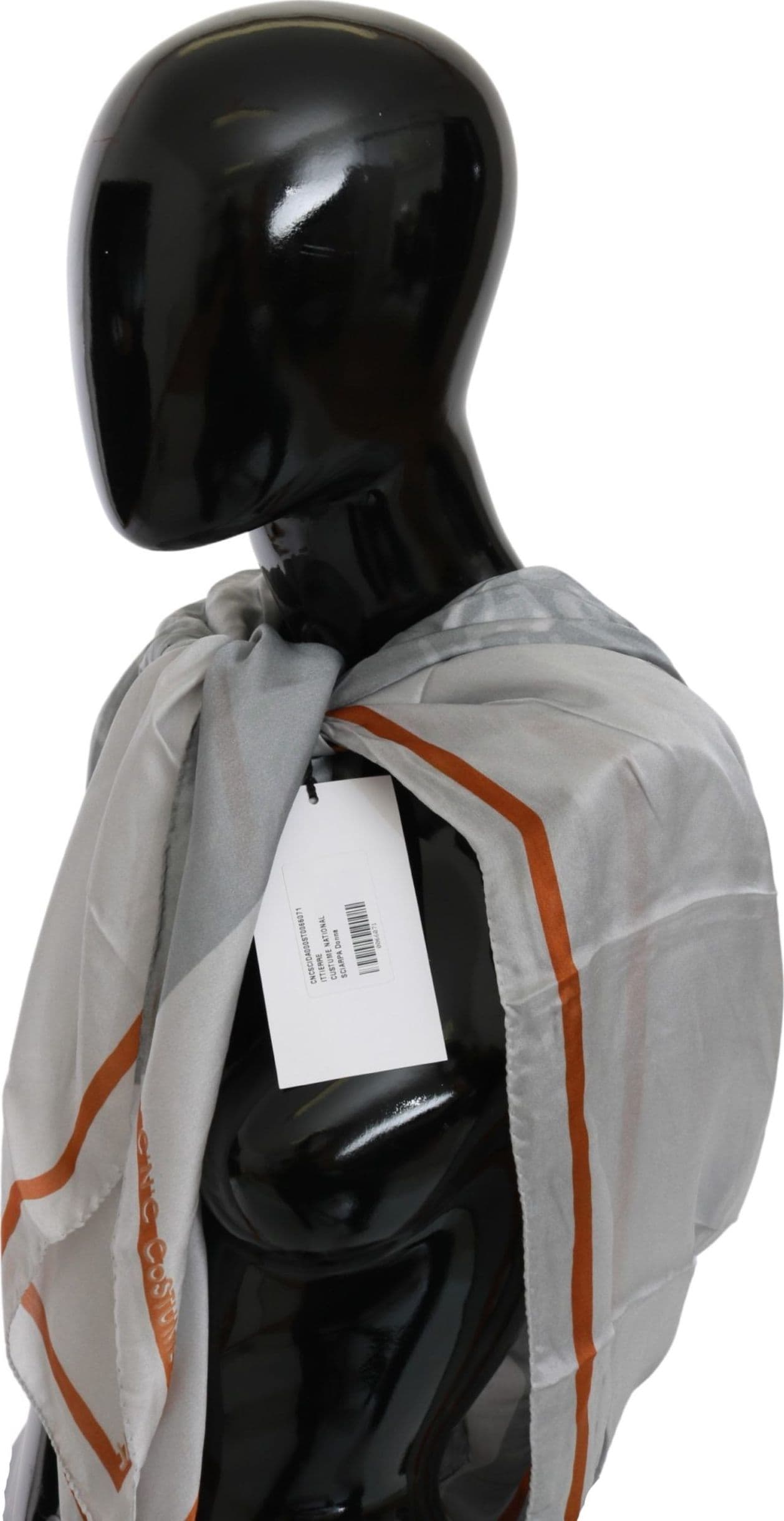 Costume National Gray Orange Silk Floral Foulard Wrap Scarf - 2