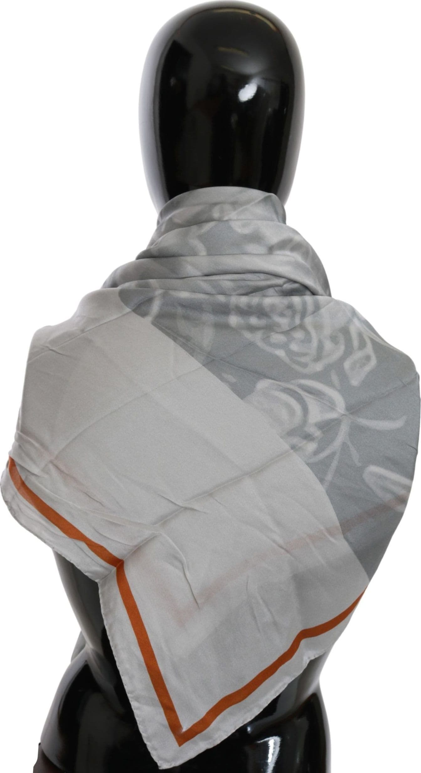Costume National Gray Orange Silk Floral Foulard Wrap Scarf - 3