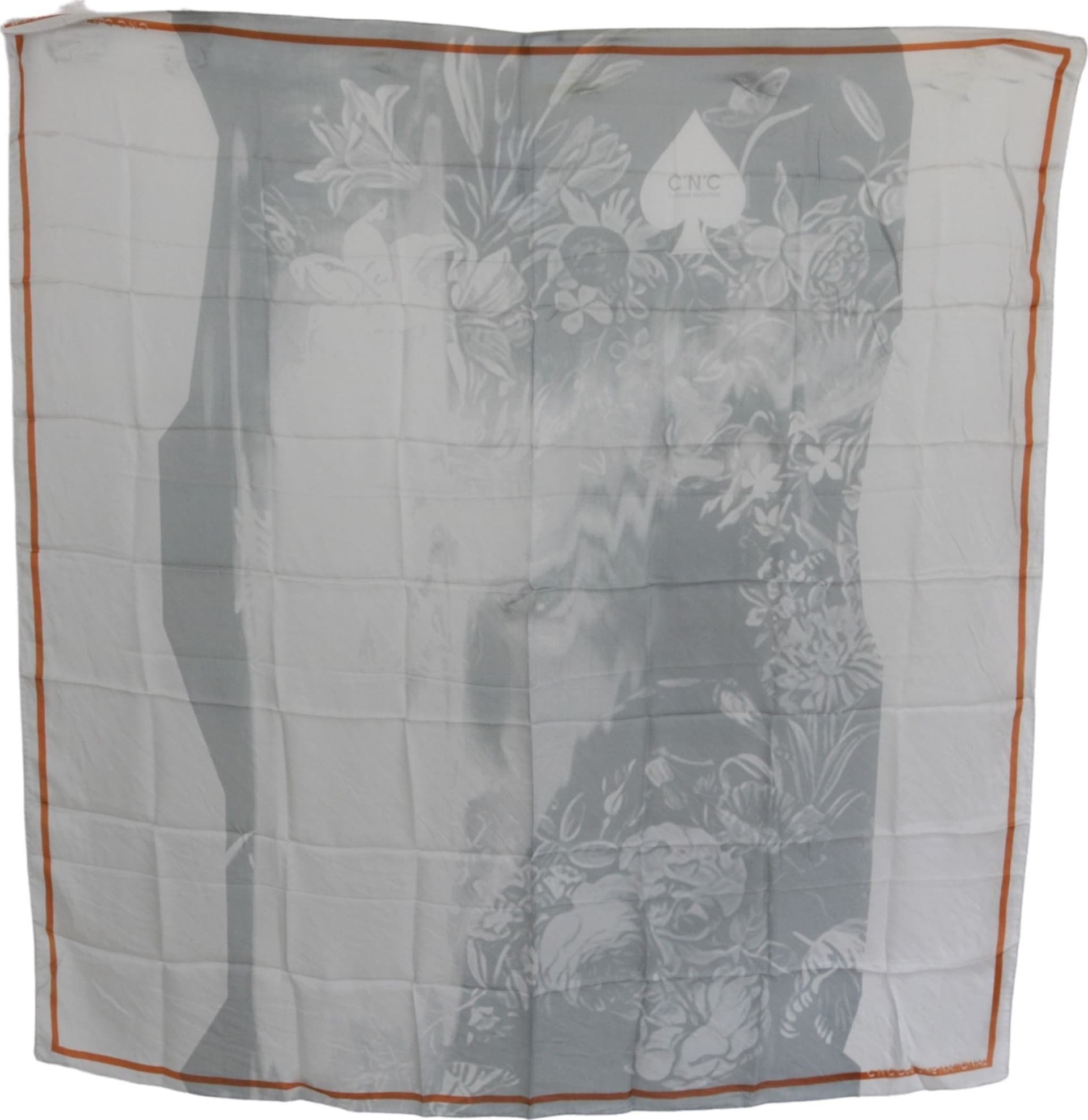 Costume National Gray Orange Silk Floral Foulard Wrap Scarf - 4