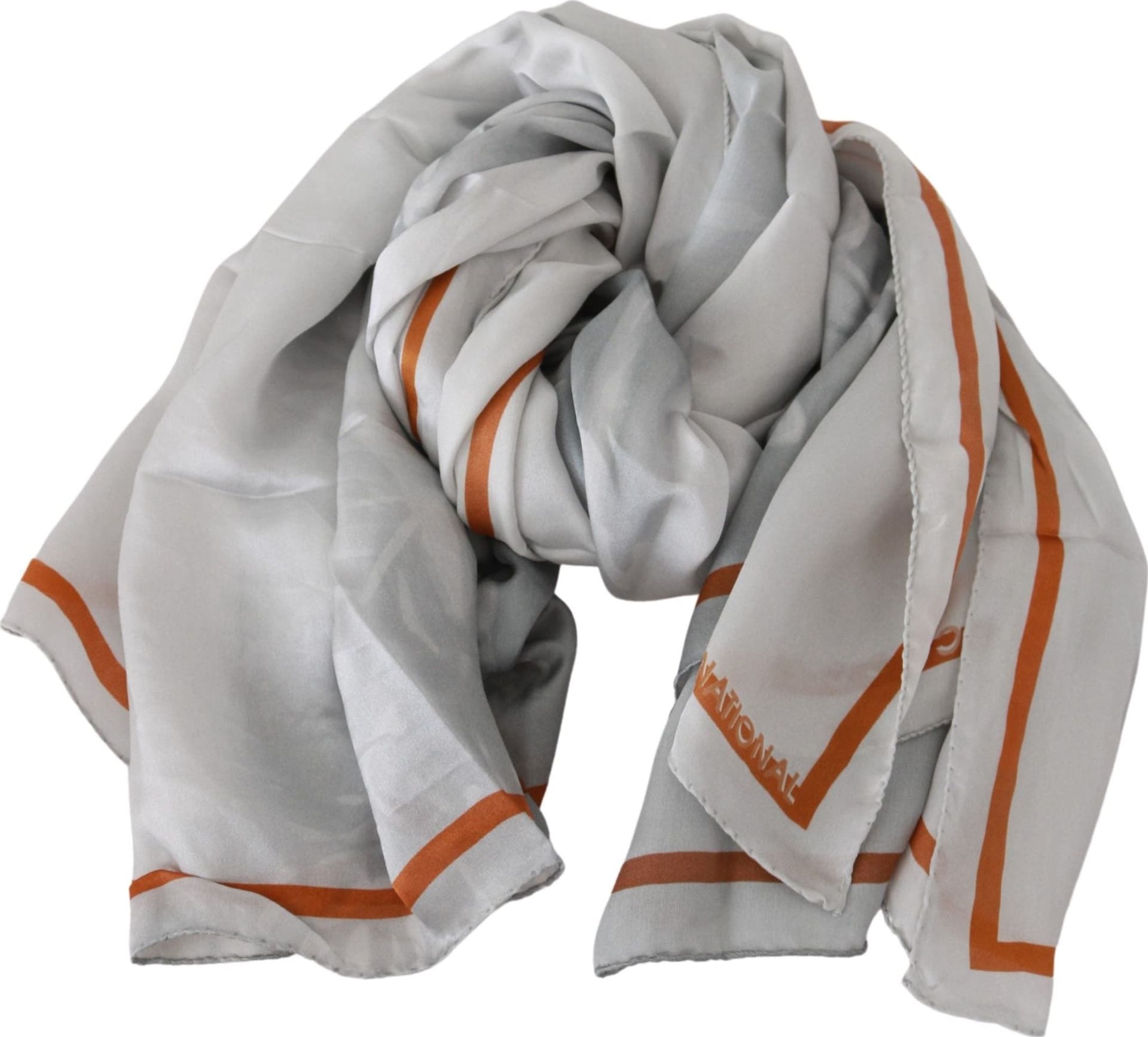 Costume National Gray Orange Silk Floral Foulard Wrap Scarf - 5