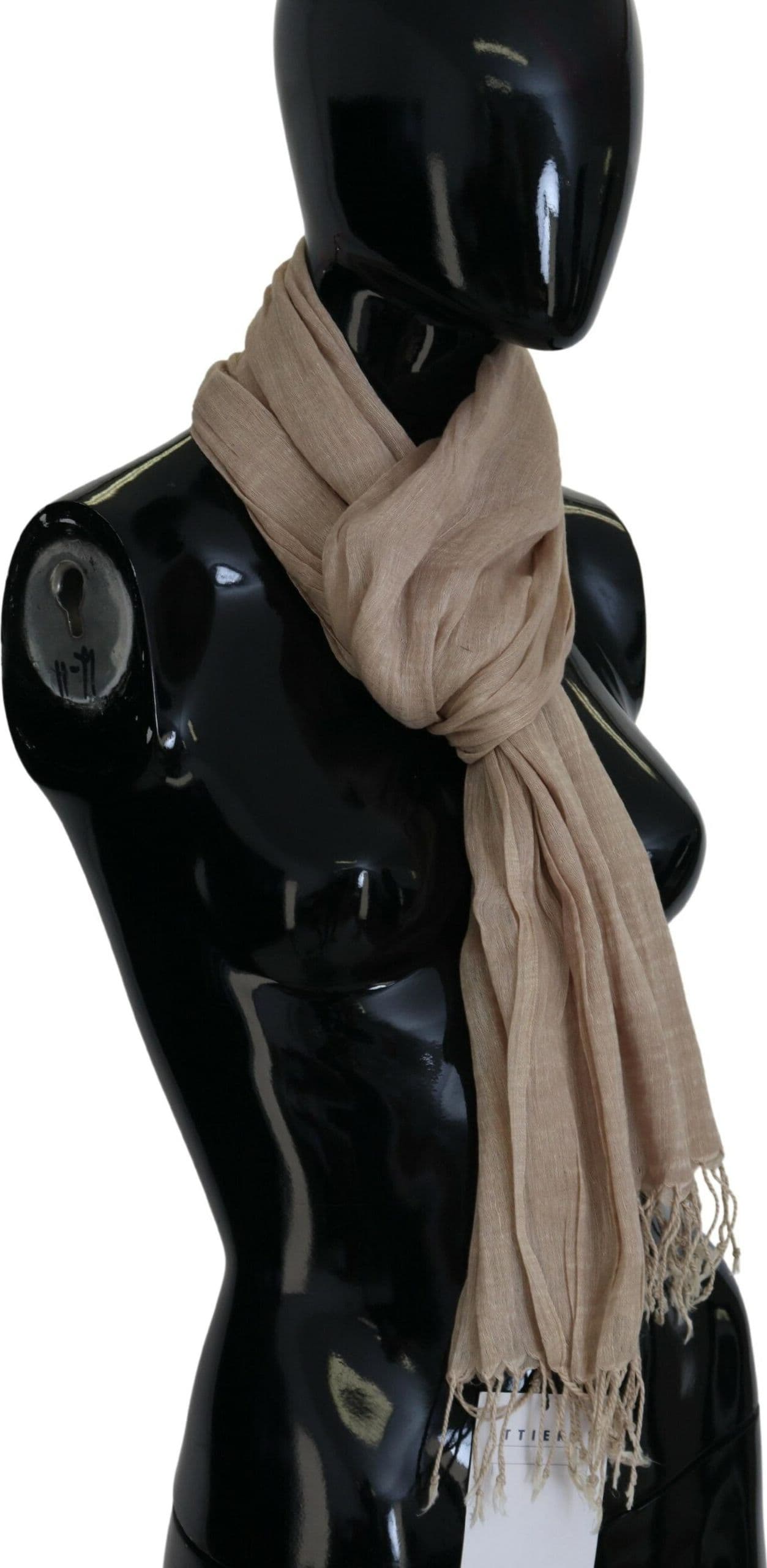 Costume National Beige Cotton Shawl Foulard Fringe Scarf - 2