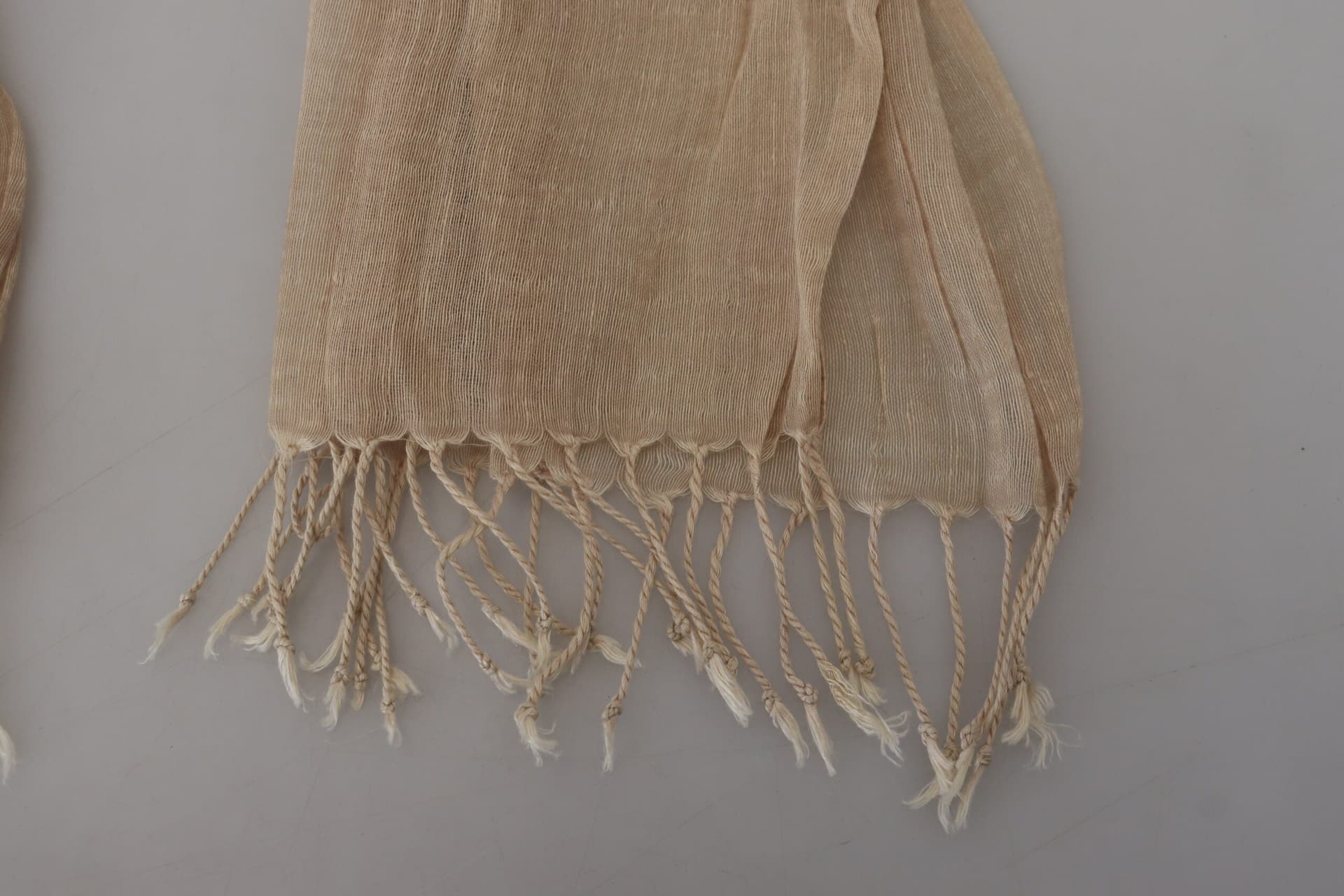 Costume National Beige Cotton Shawl Foulard Fringe Scarf - 4