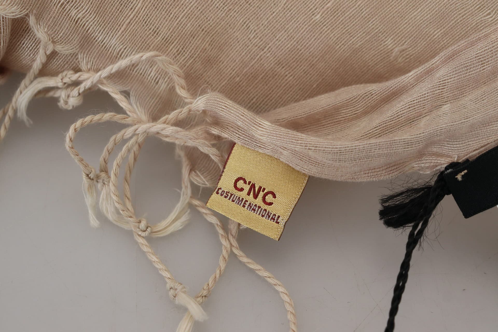 Costume National Beige Cotton Shawl Foulard Fringe Scarf - 5