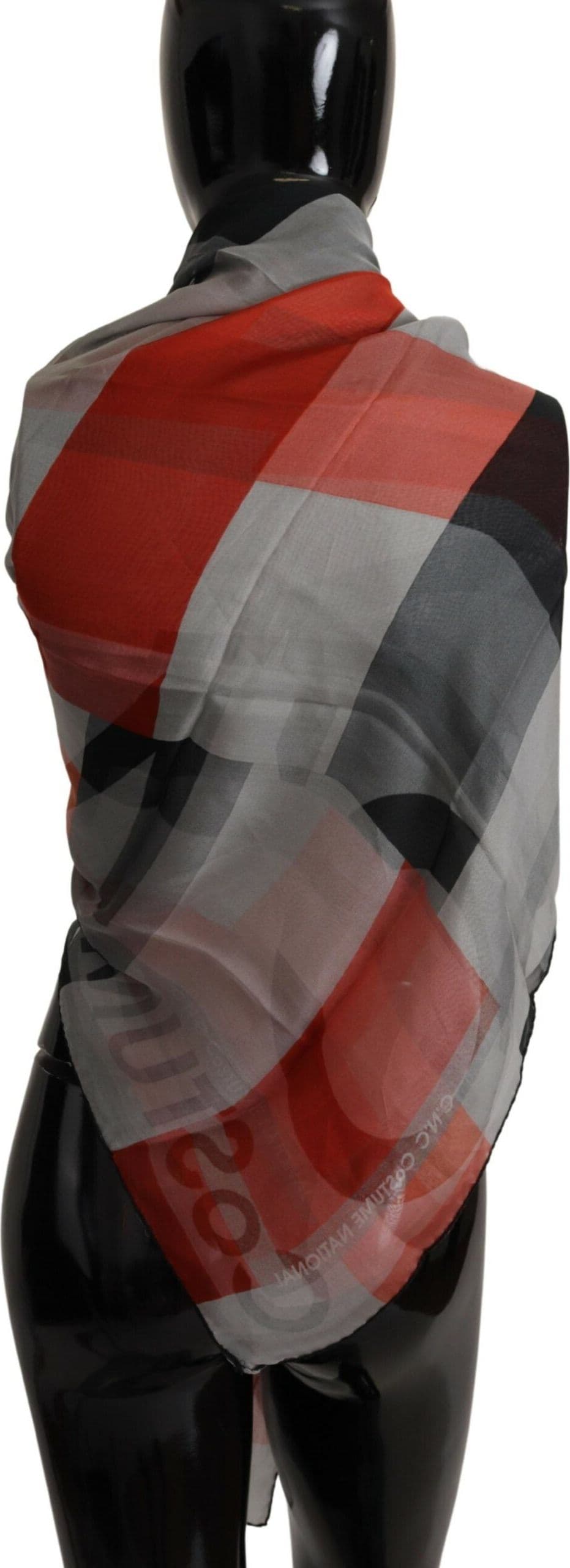 Costume National Gray Red Shawl Foulard Wrap  Scarf - 2