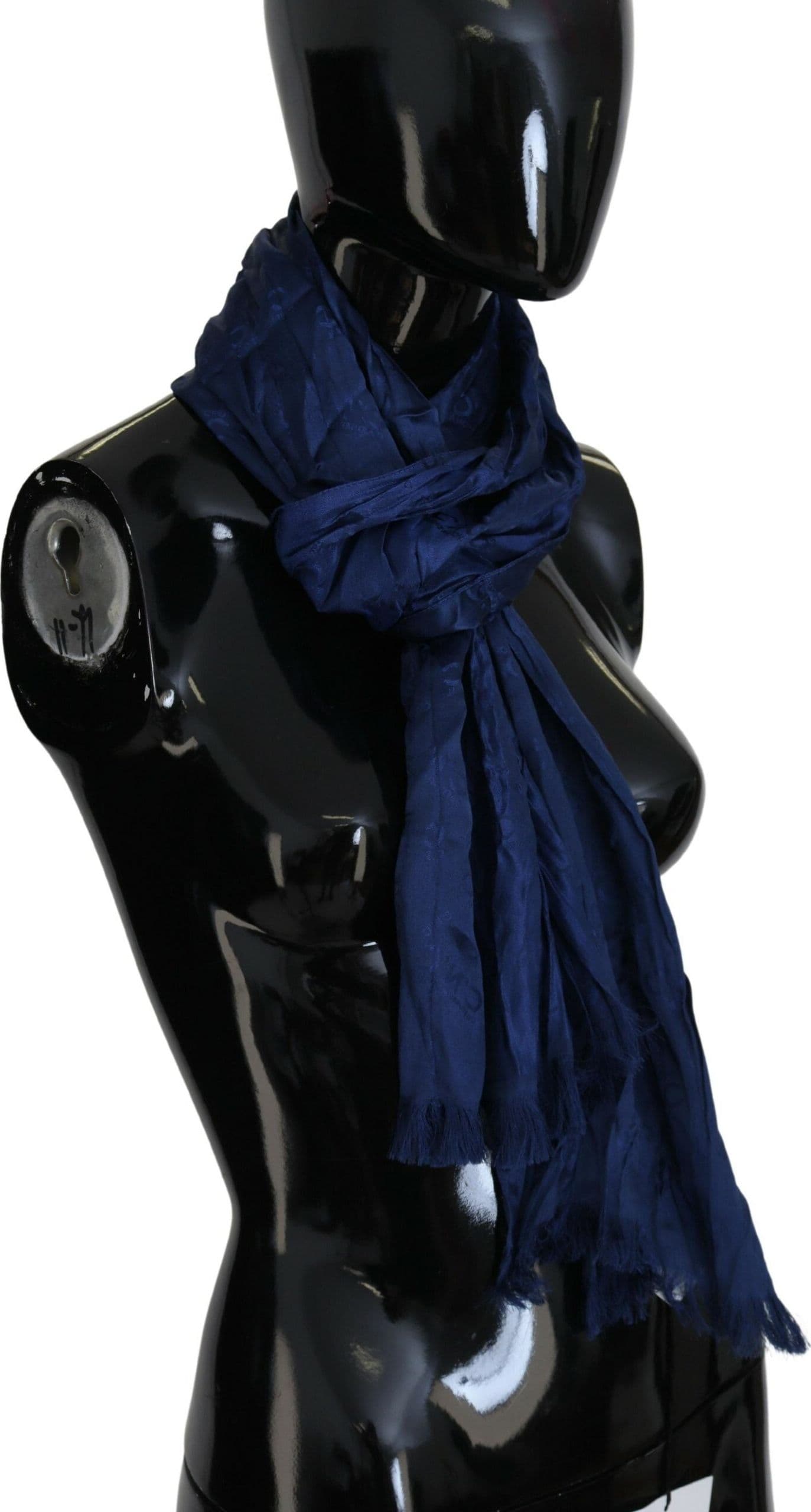 Costume National Blue Silk Shawl Foulard Fringes Scarf - 2