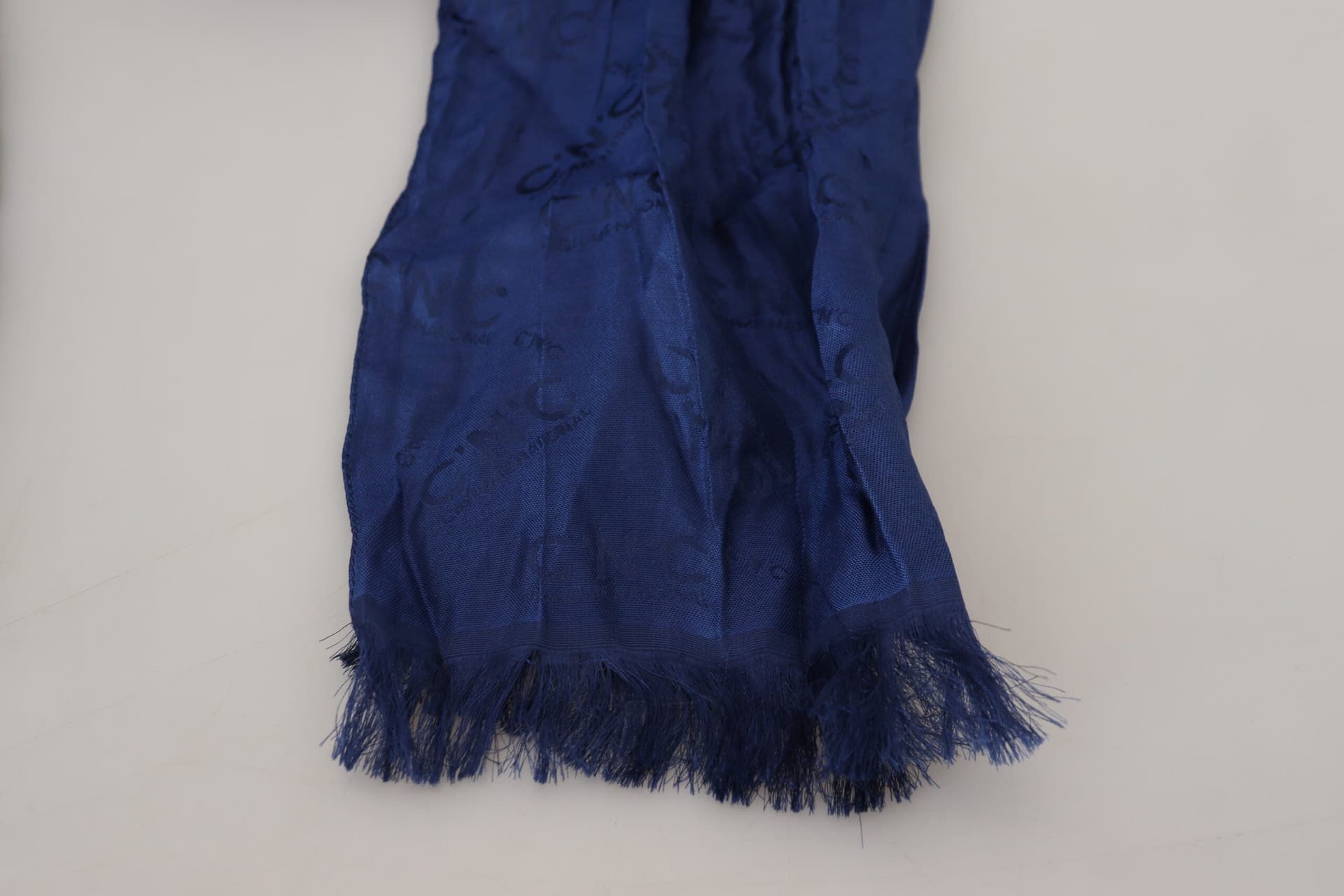 Costume National Blue Silk Shawl Foulard Fringes Scarf - 4