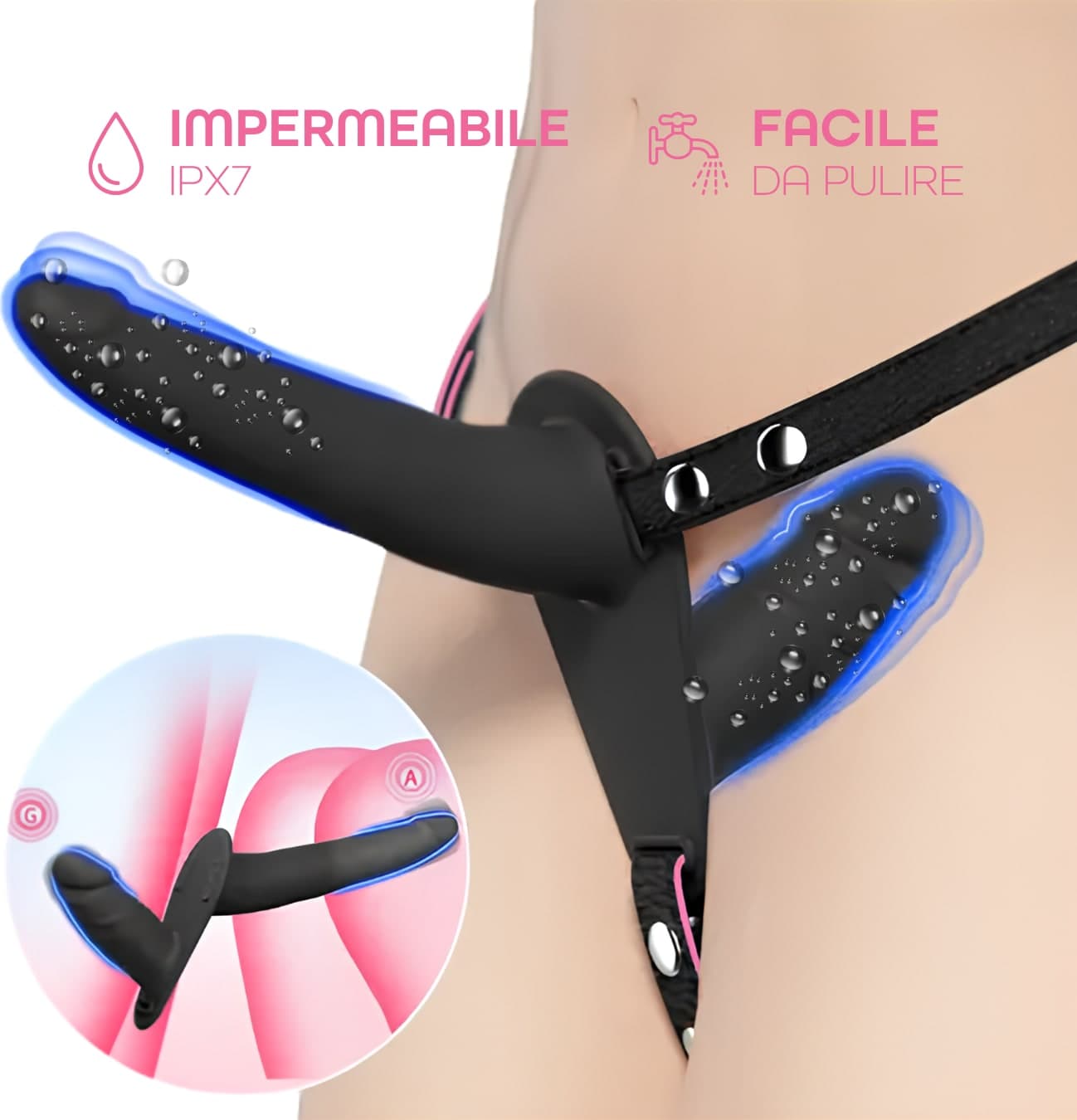Strap On Dildo con Harness Cintura Regolabile Doppio Indossabile Sex Toy Coppia - 5