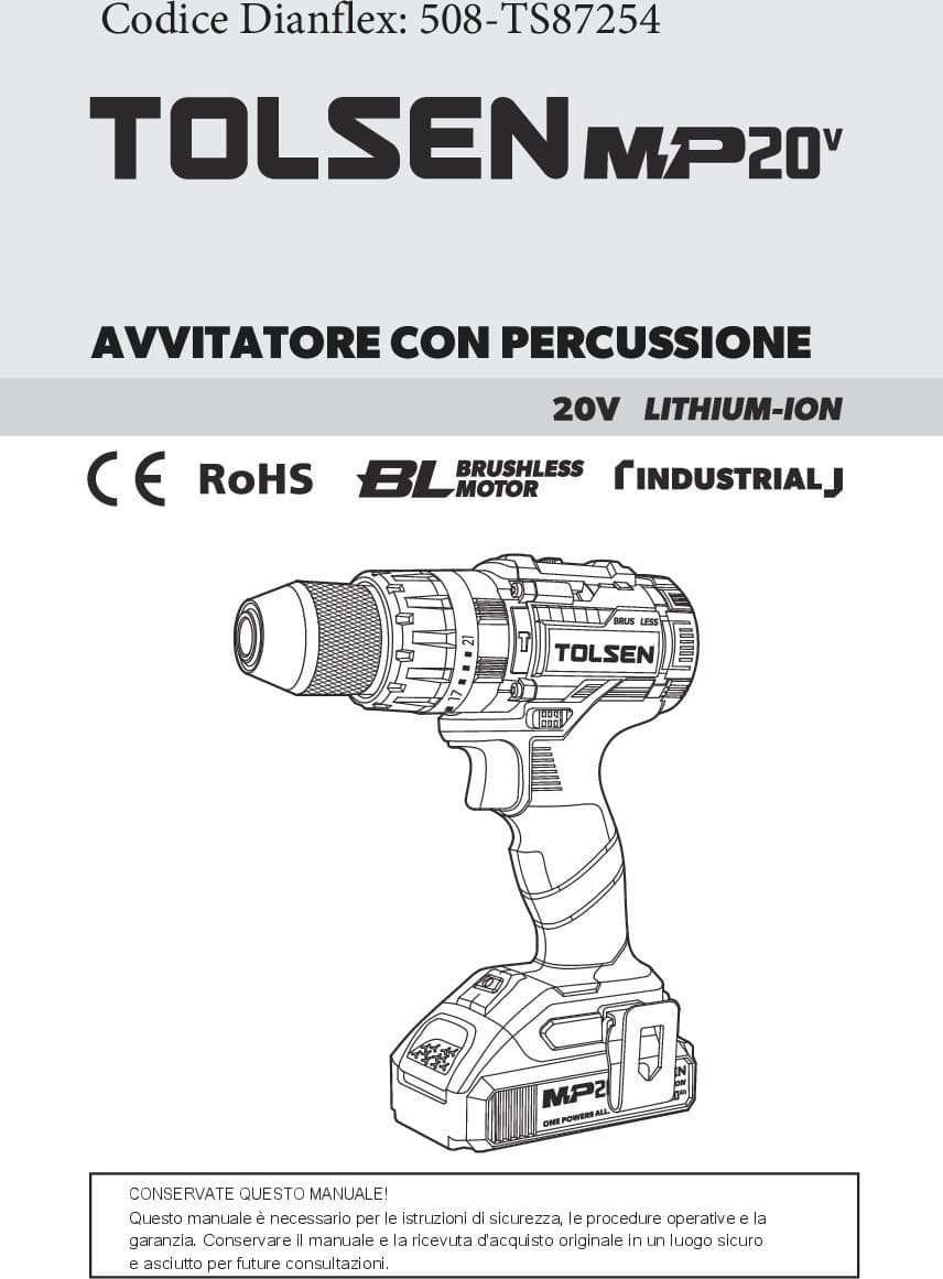 KIT AVVITATORE BRUSHLESS 20V CON PERCUSSIONE SERIE MP20V- TOLSE- pezzi 1 - 2