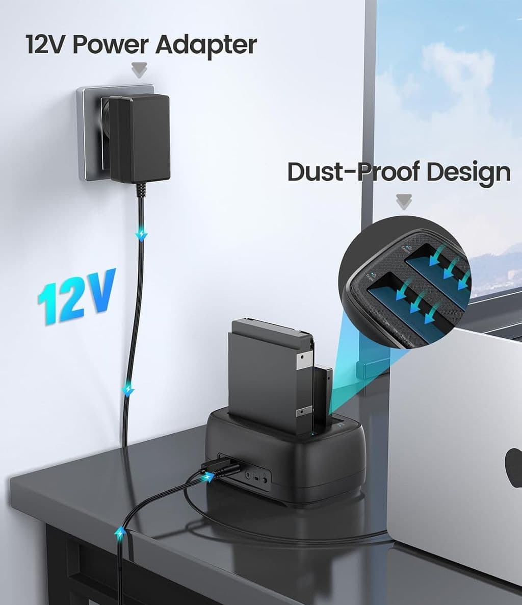 ORICO Docking Station Hard Disk USB 3.0 per HDD/SSD SATA da 2.5 e 3.5 Pollici, Dual Bay con Funzione Clonazione Offline e UASP Supporto fino a 20TB - 4