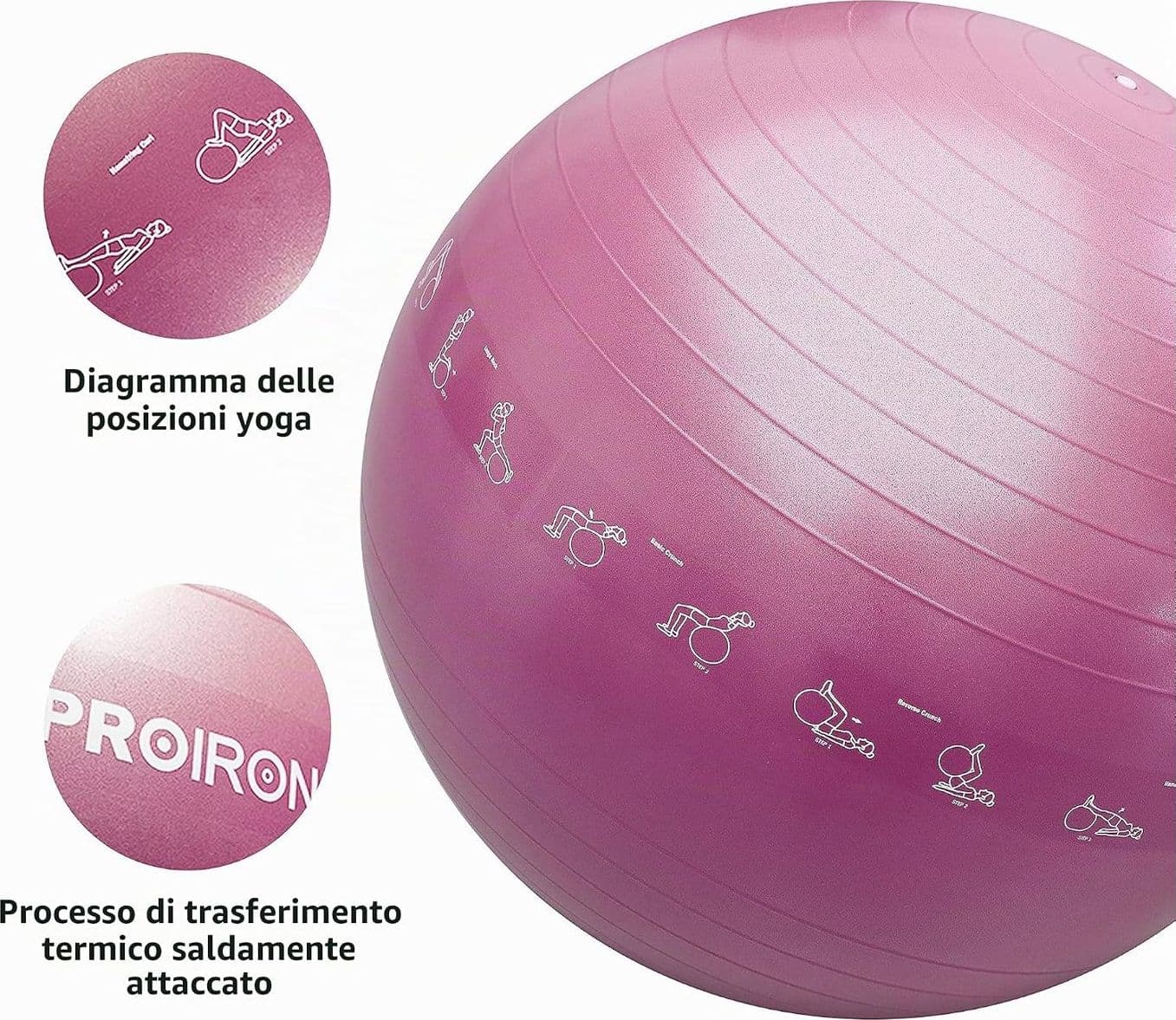 PROIRON Palla Fitness 65cm con Stampe Pose - Fitball Antiscoppio con Pompa Inclusa per Pilates Yoga Ginnastica Posturale e Allenamento Casa - 2