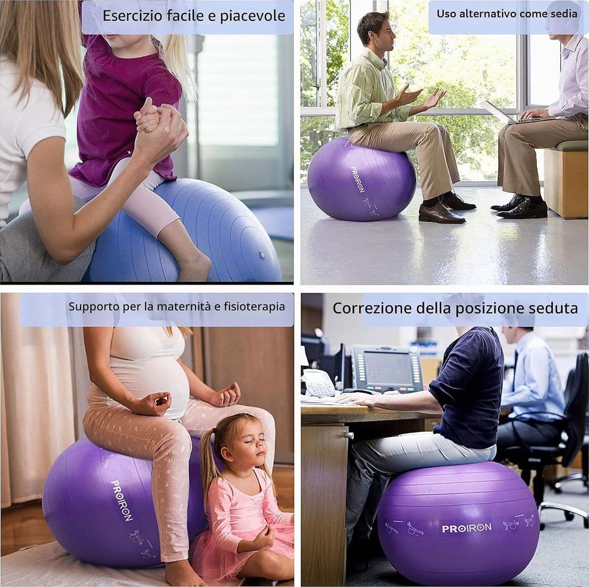 PROIRON Palla Fitness 65cm con Stampe Pose - Fitball Antiscoppio con Pompa Inclusa per Pilates Yoga Ginnastica Posturale e Allenamento Casa - 3