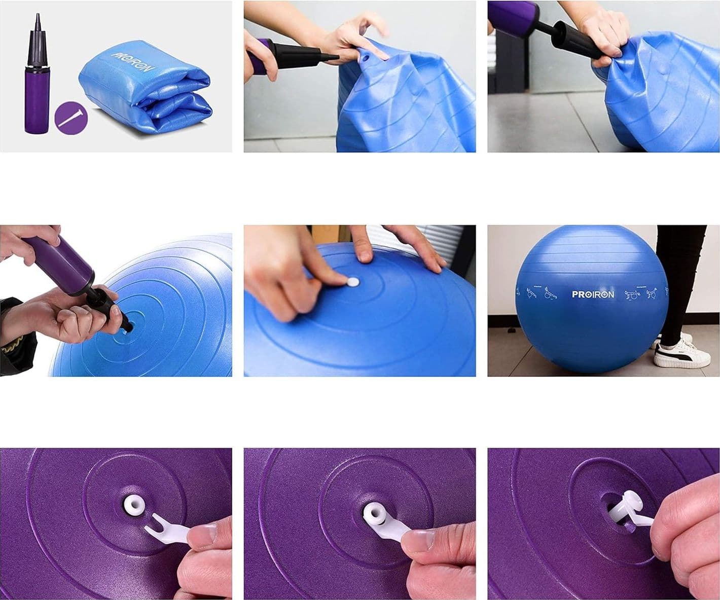 PROIRON Palla Fitness 65cm con Stampe Pose - Fitball Antiscoppio con Pompa Inclusa per Pilates Yoga Ginnastica Posturale e Allenamento Casa - 5