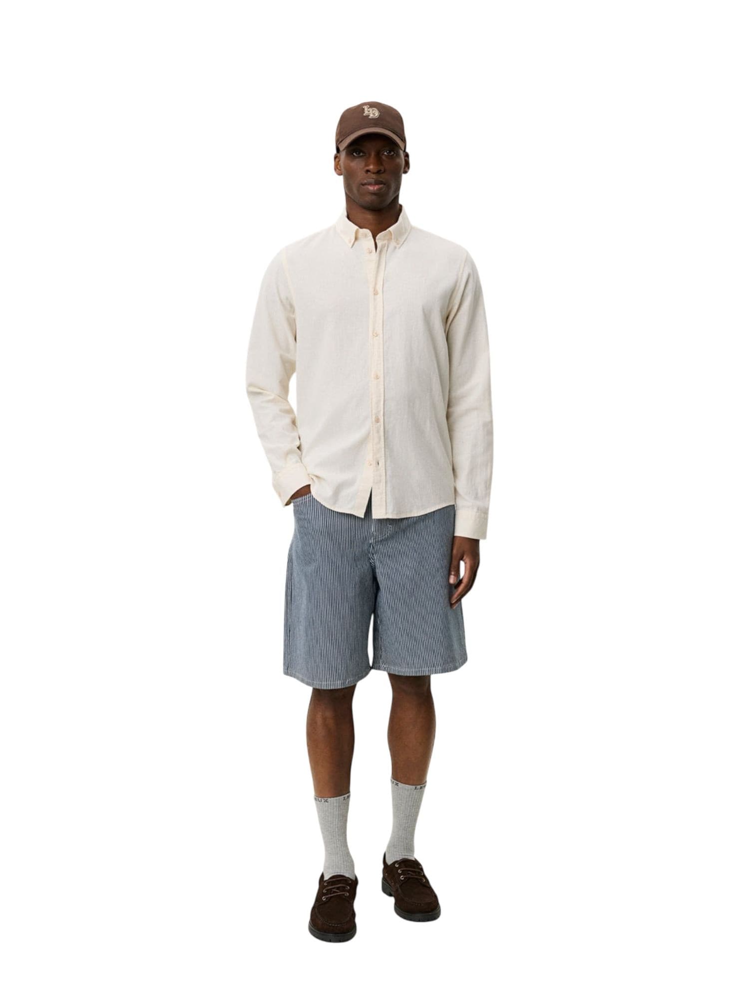 LES DEUX Les Deux Konrad Cotton Linen Shirt camicia in lino da uomo - egg white - 5