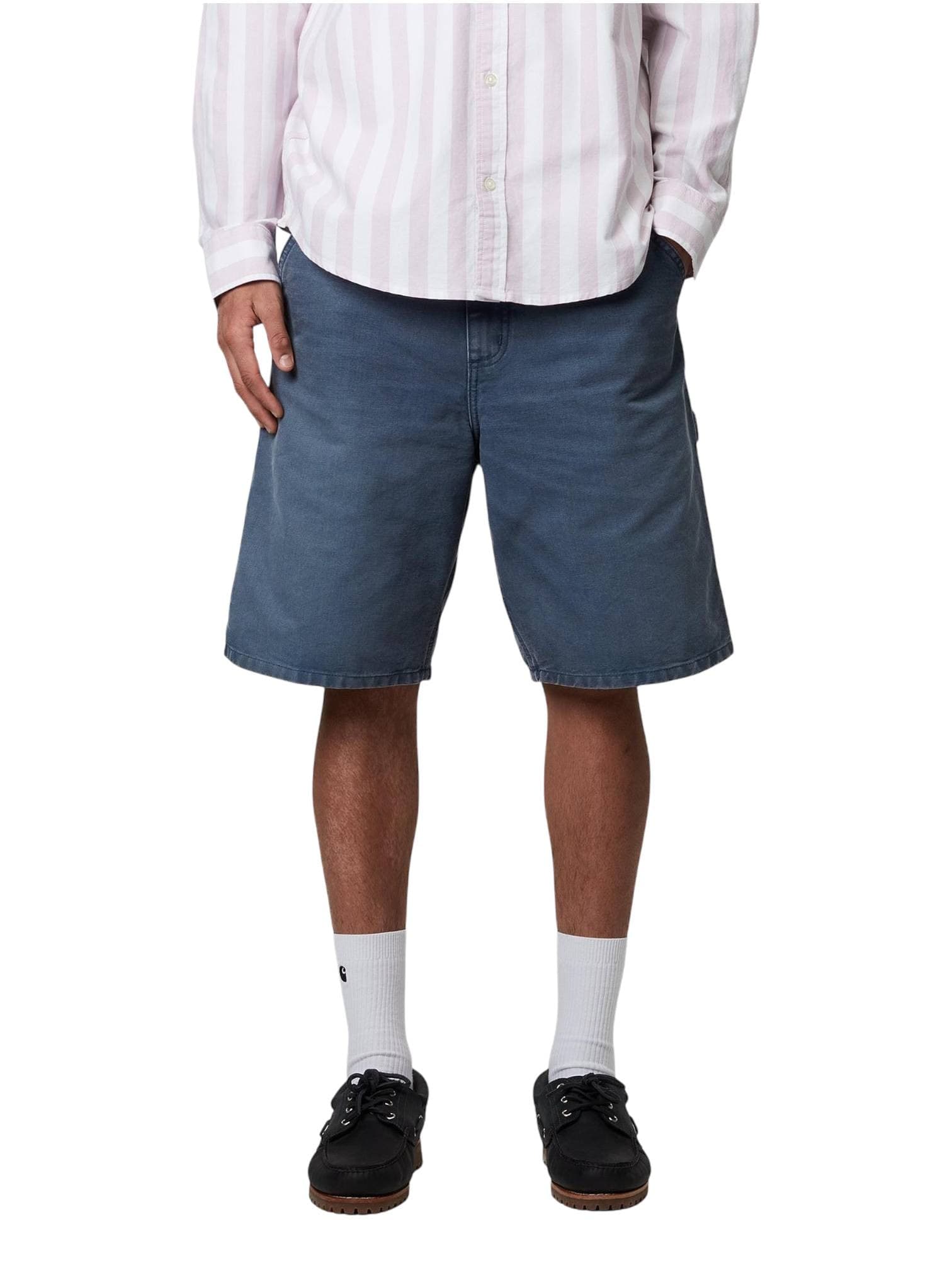 CARHARTT WIP Carhartt Wip Single knee short gamba larga in canvas slavato - Dusky Blue stone washed - 3