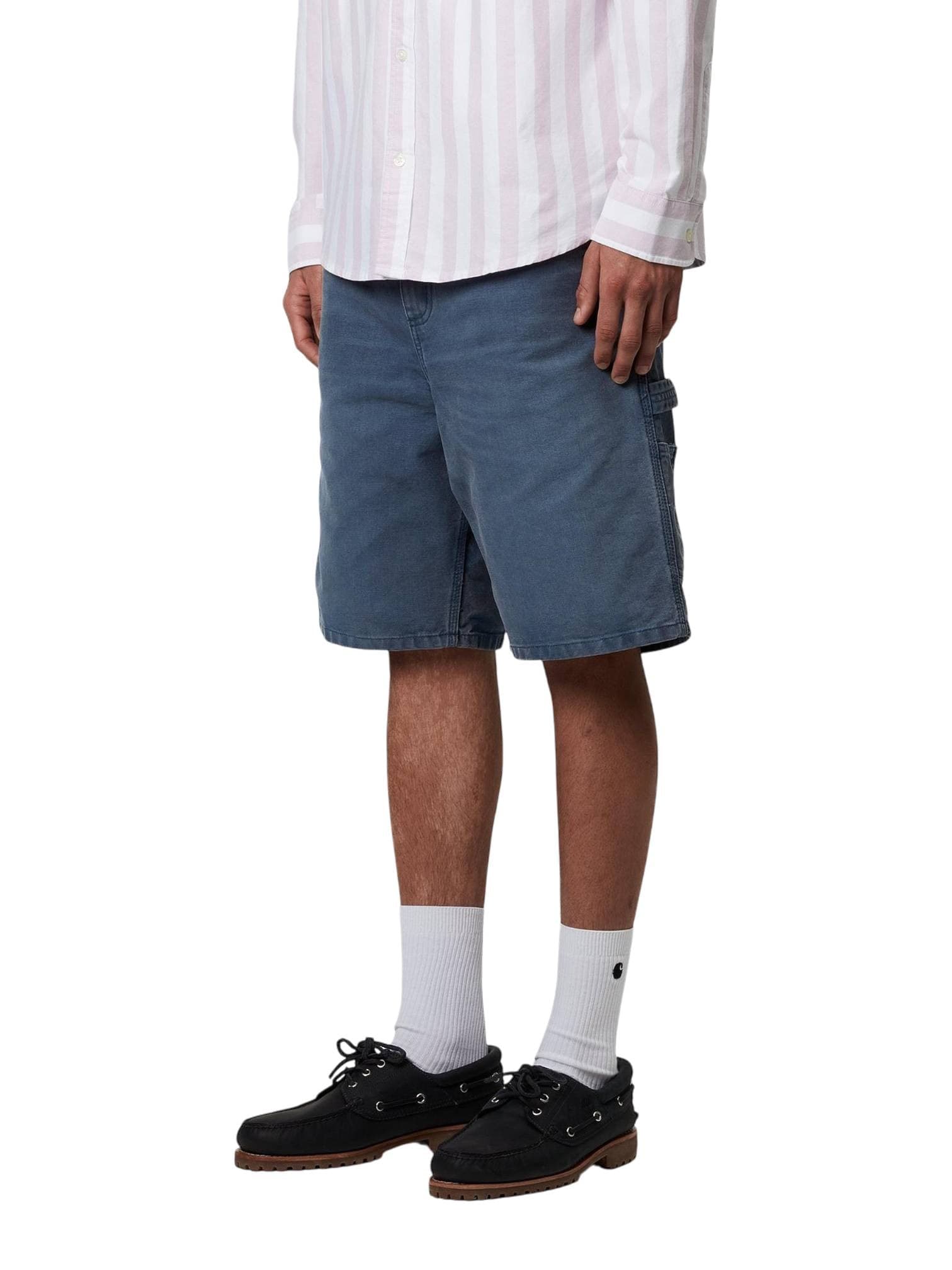 CARHARTT WIP Carhartt Wip Single knee short gamba larga in canvas slavato - Dusky Blue stone washed - 5