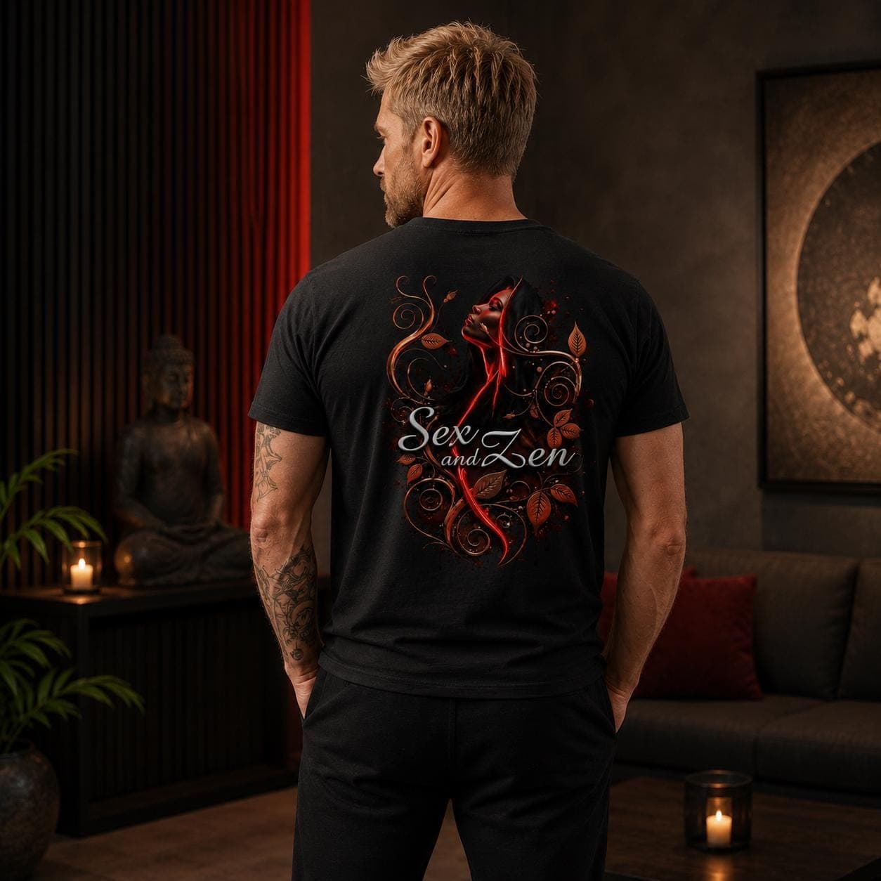 T-shirt Sex and Zen uomo BDSM kink bondage stampa fronte retro - 2