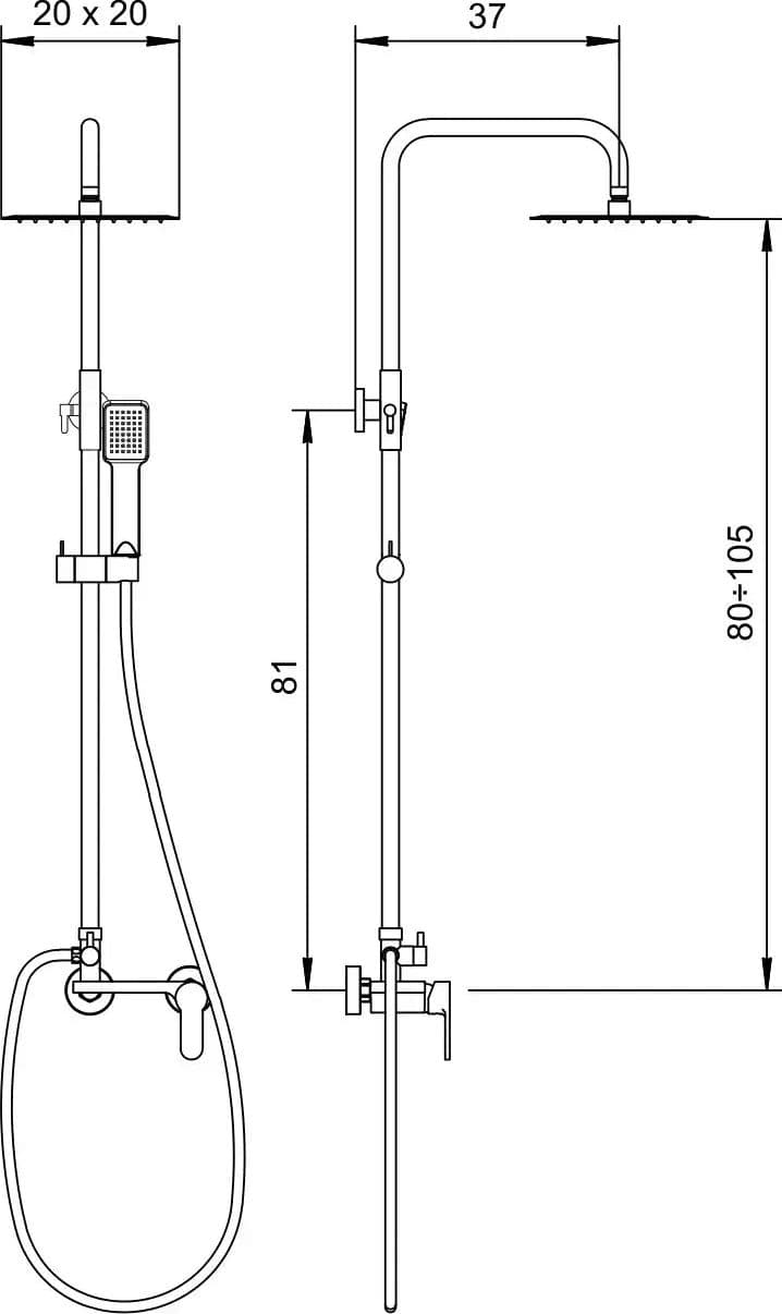 Colonna Doccia Regolabile Cromata Con Miscelatore e Soffione 20x20 – Dakota - 2