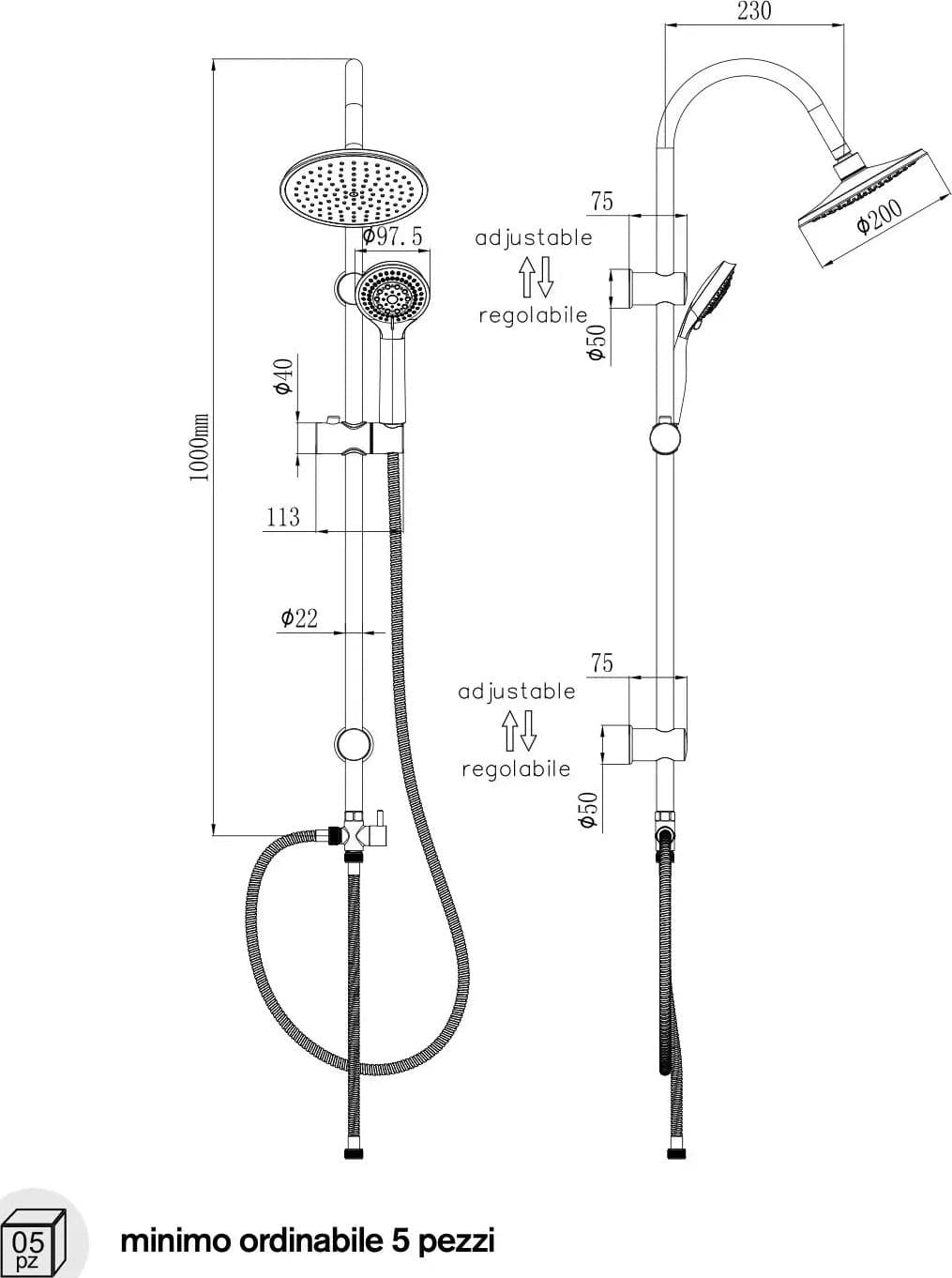 Colonna Doccia Con Deviatore e Soffione Inox Tondo Ø20 cm – Laos - 2