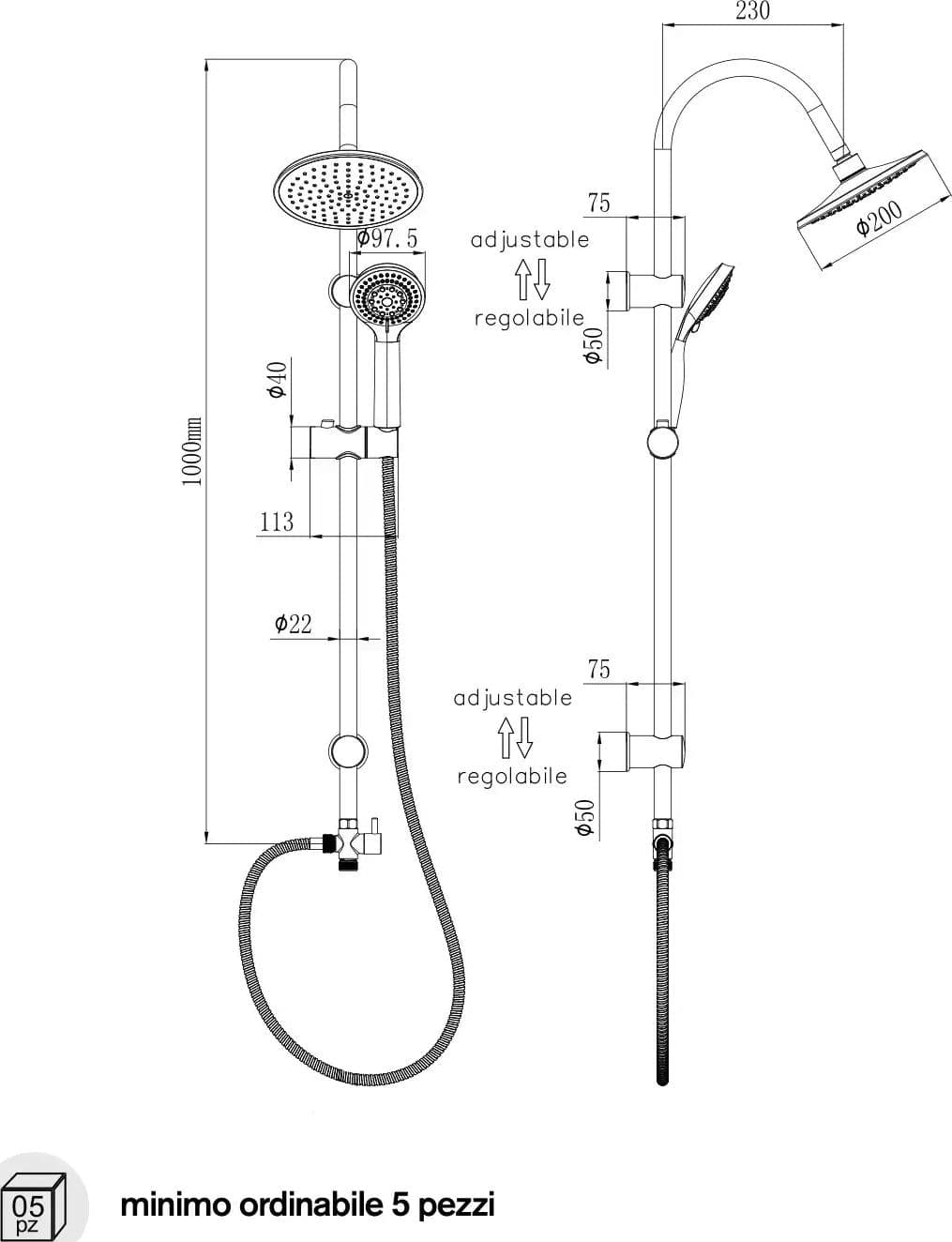 Colonna Doccia Con Deviatore Uscita Femmina e Soffione Inox Ø20 – Oslo - 2